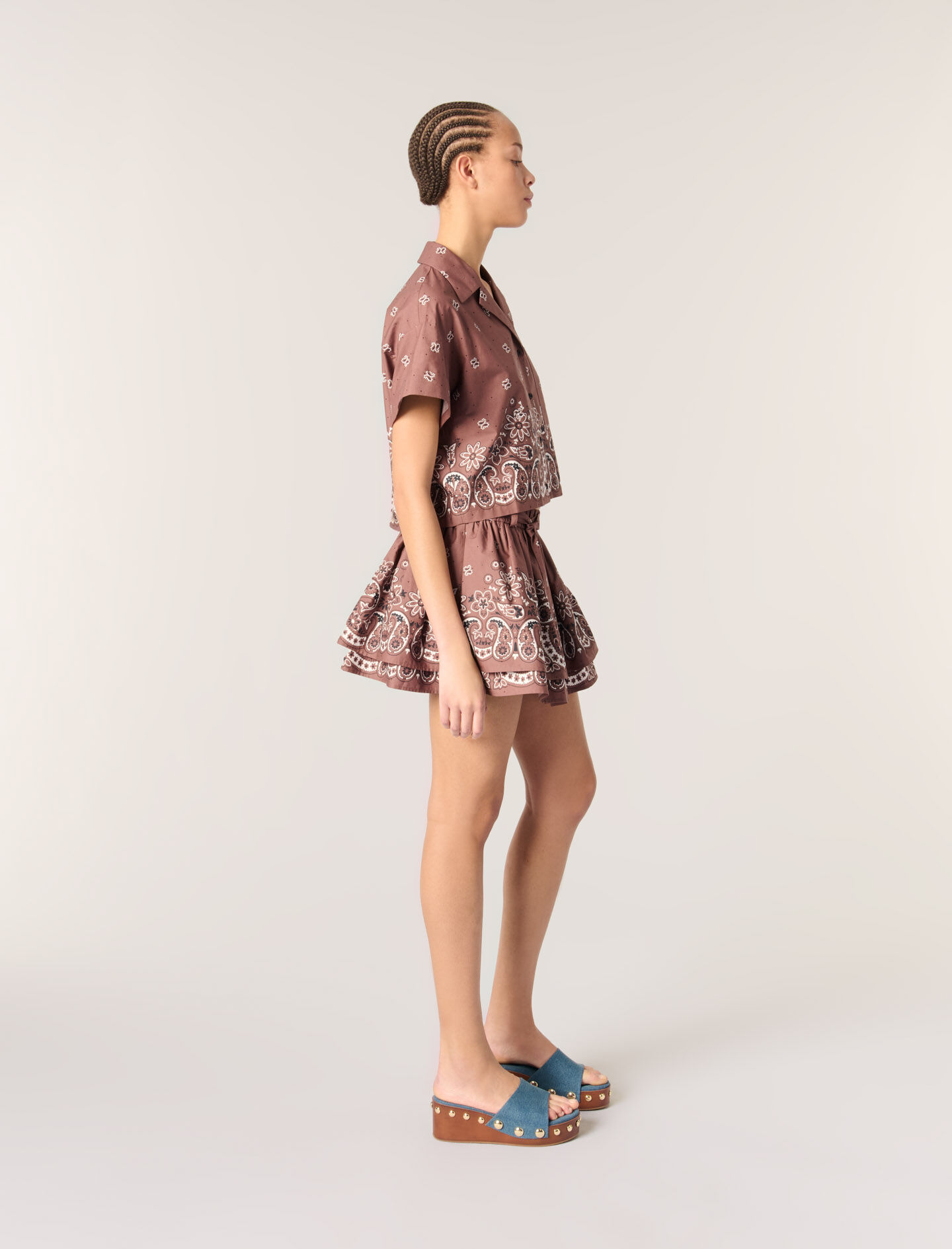 Print mini skirt with rhinestones Brown For Women | Maje