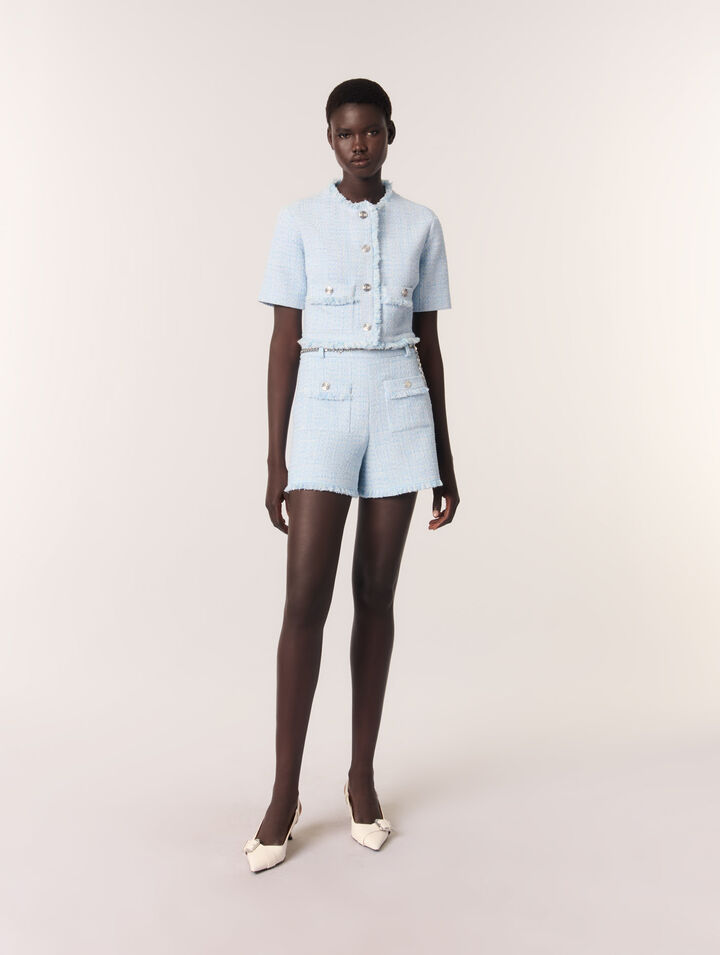 Tweed shorts with belt