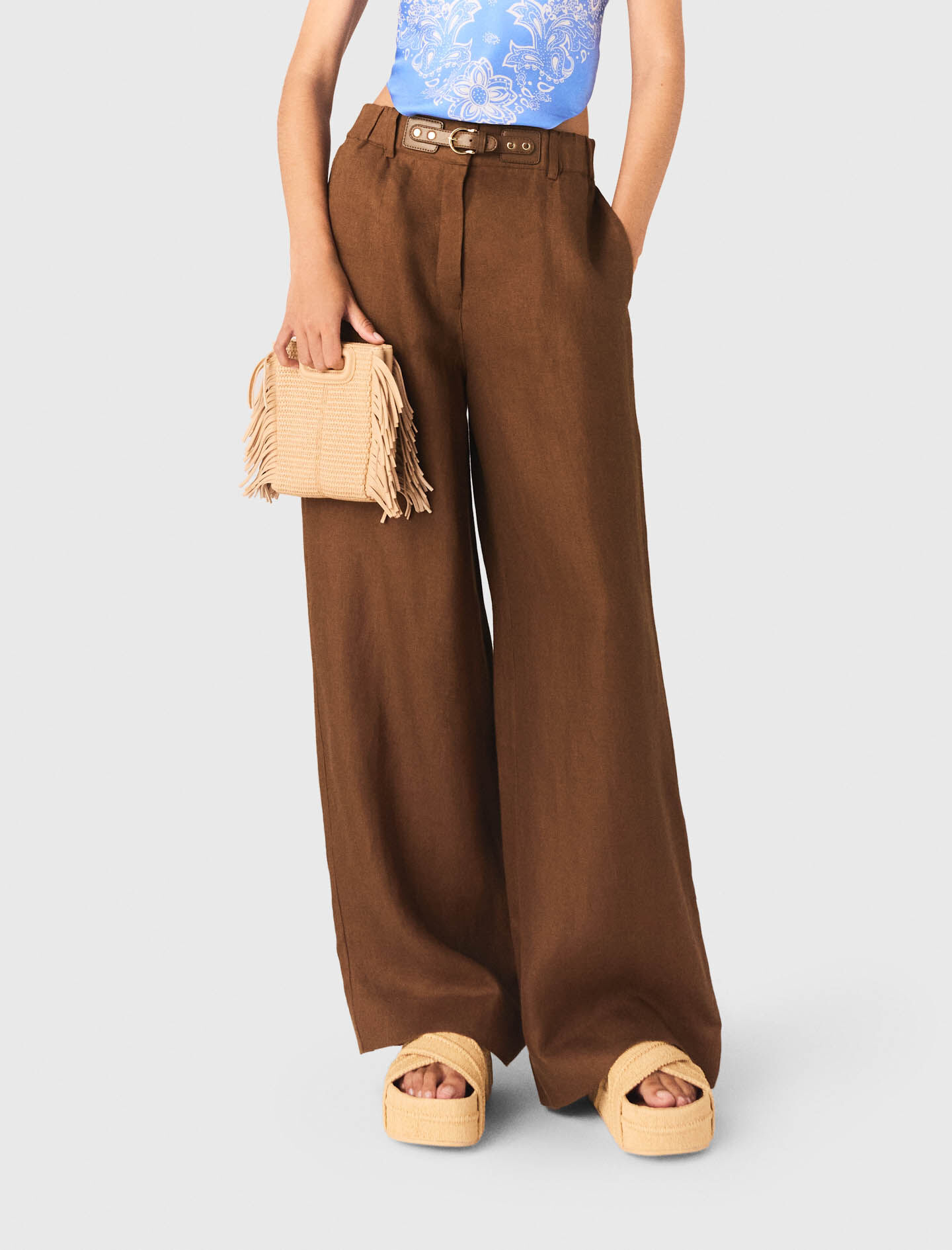 Linen-blend trousers Brown For Women | Maje