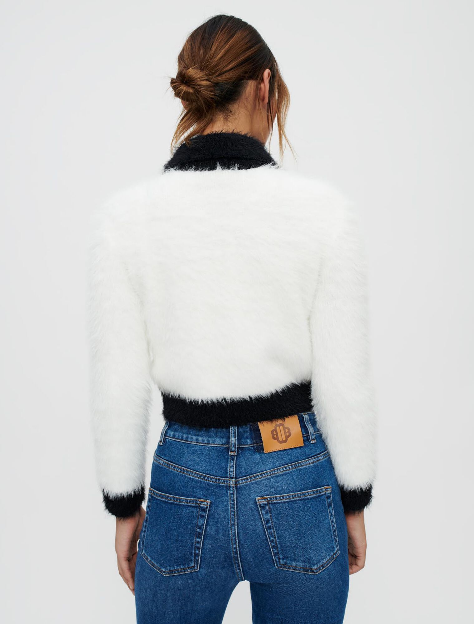 Contrasting fluffy knit cardigan