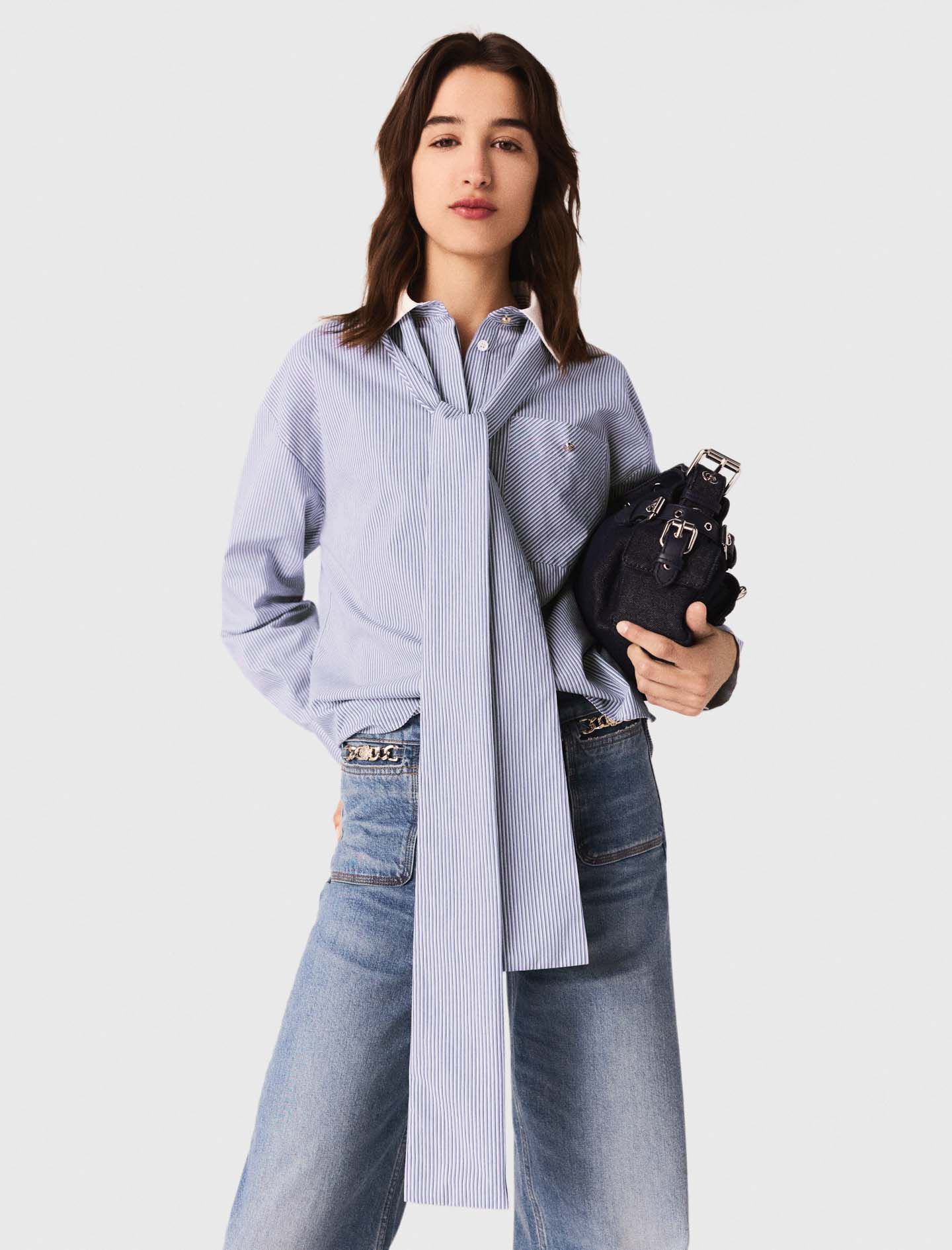 Striped bow shirt Blue For Women | Maje