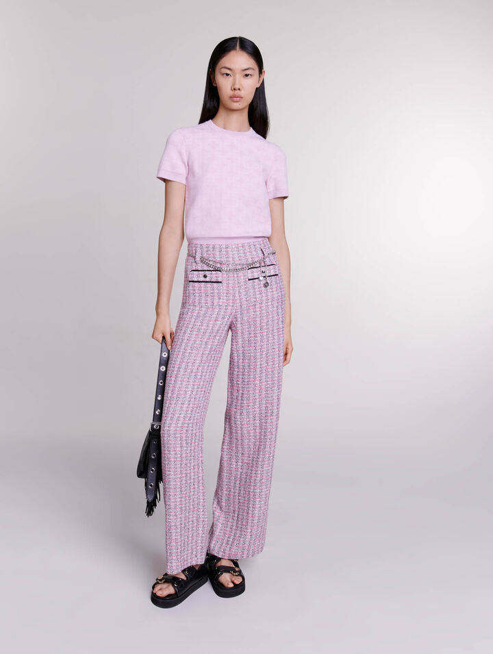 마쥬 Maje Wide-leg tweed trousers,pink