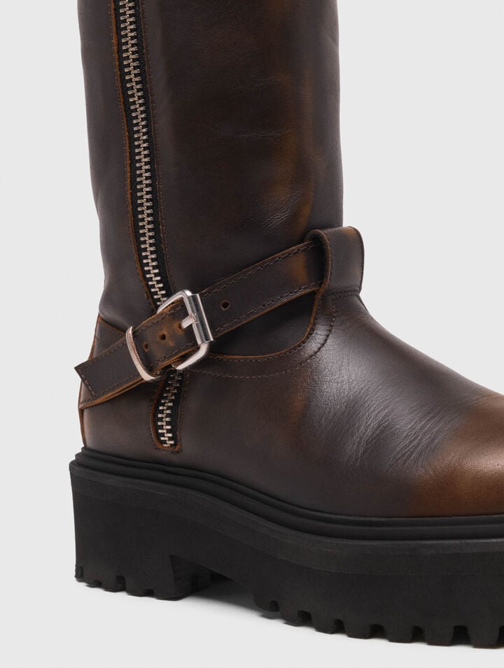 Leather biker boots