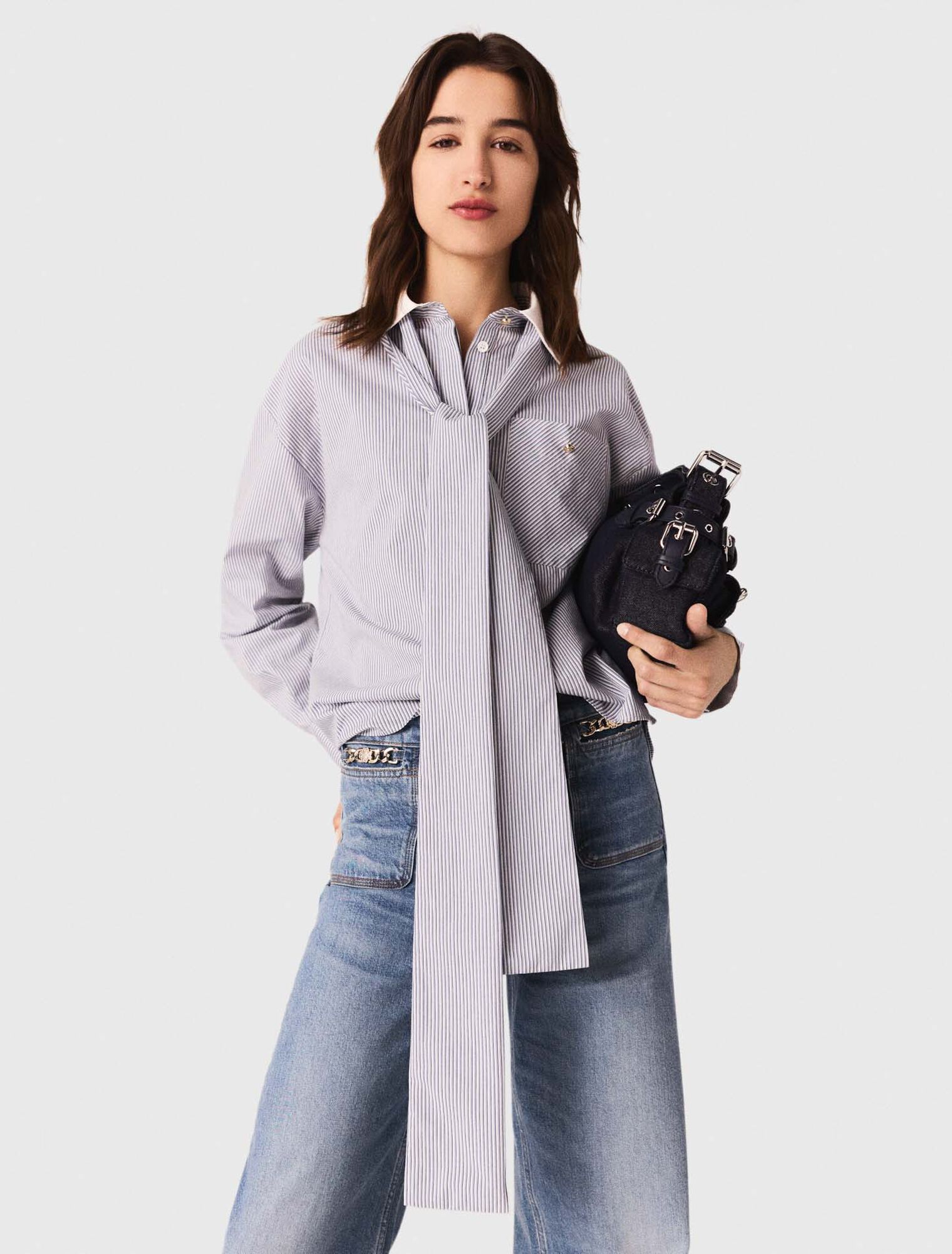 Striped pussy bow shirt