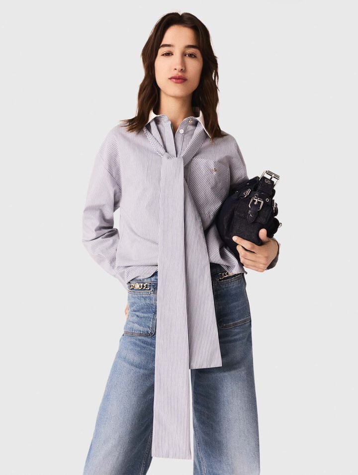 Striped pussy bow shirt