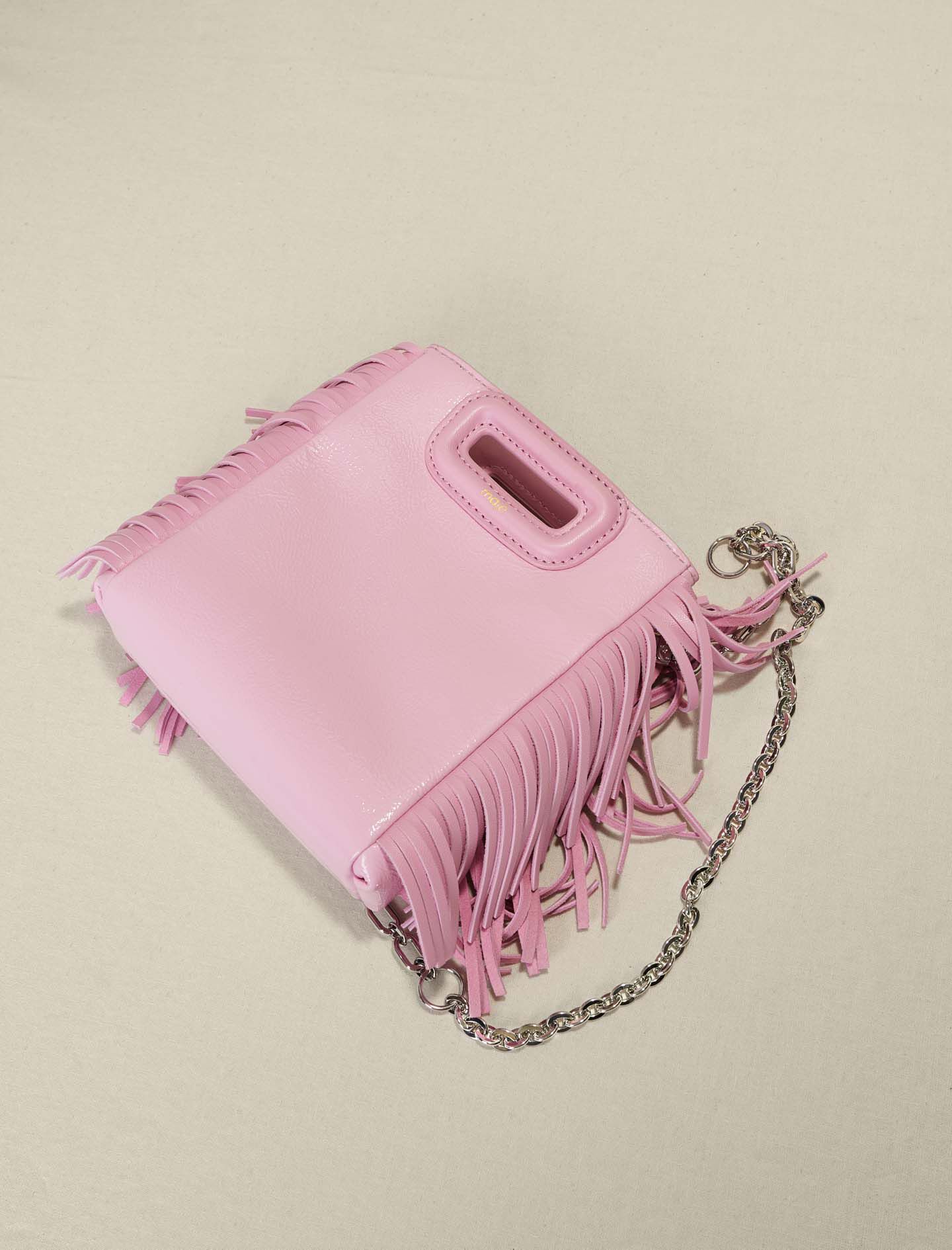 Pink leather mini M bag Pink For Women | Maje
