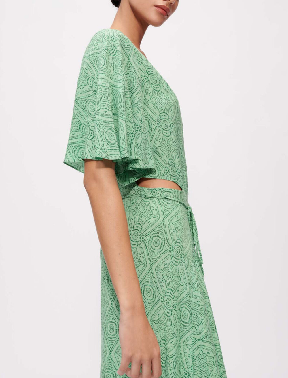 Fluid printed scarf dress Green For Women | Maje