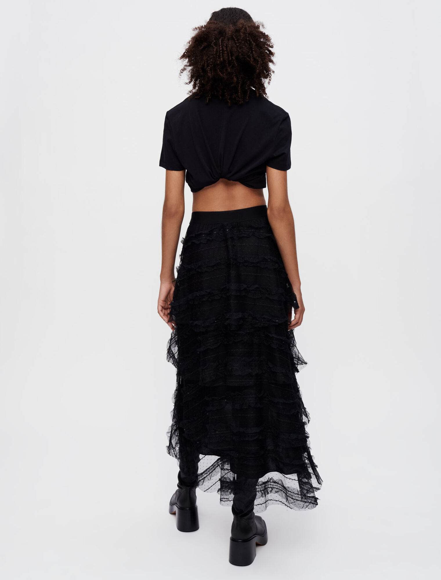 Dotted Swiss tulle skirt with sequins