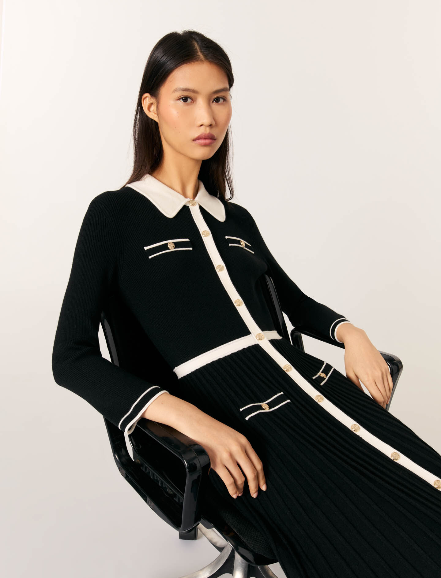 MAJE [マージ] Contrast Trim Knit Maxi Dress Knit maxi dress Bicolor For Women | Maje
