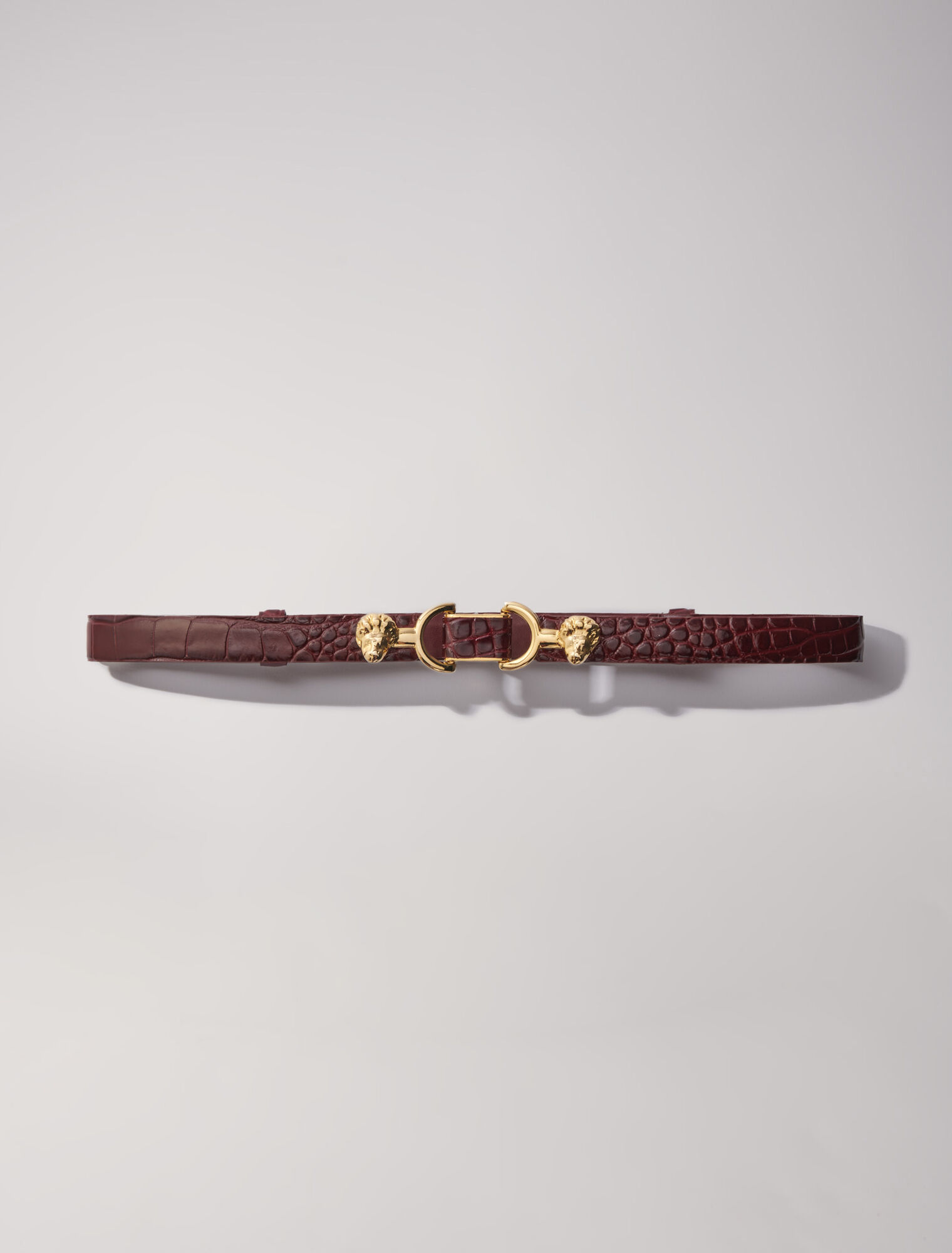 Thin leather belt with lion bit