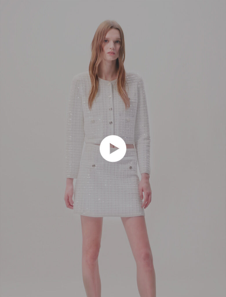 商品画像：Short sequinned knit skirt Natural For Women | Maje 1