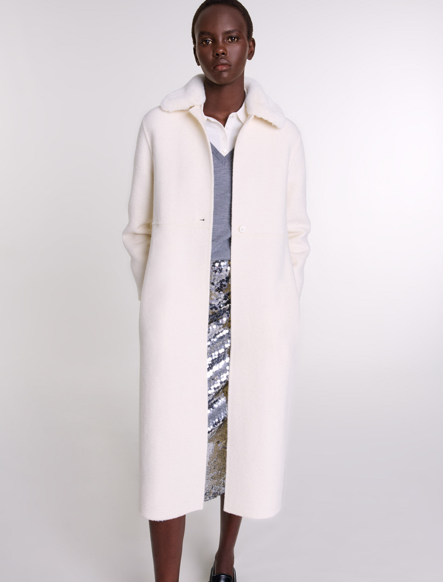 Wool coat with removable collar White For Women | Maje