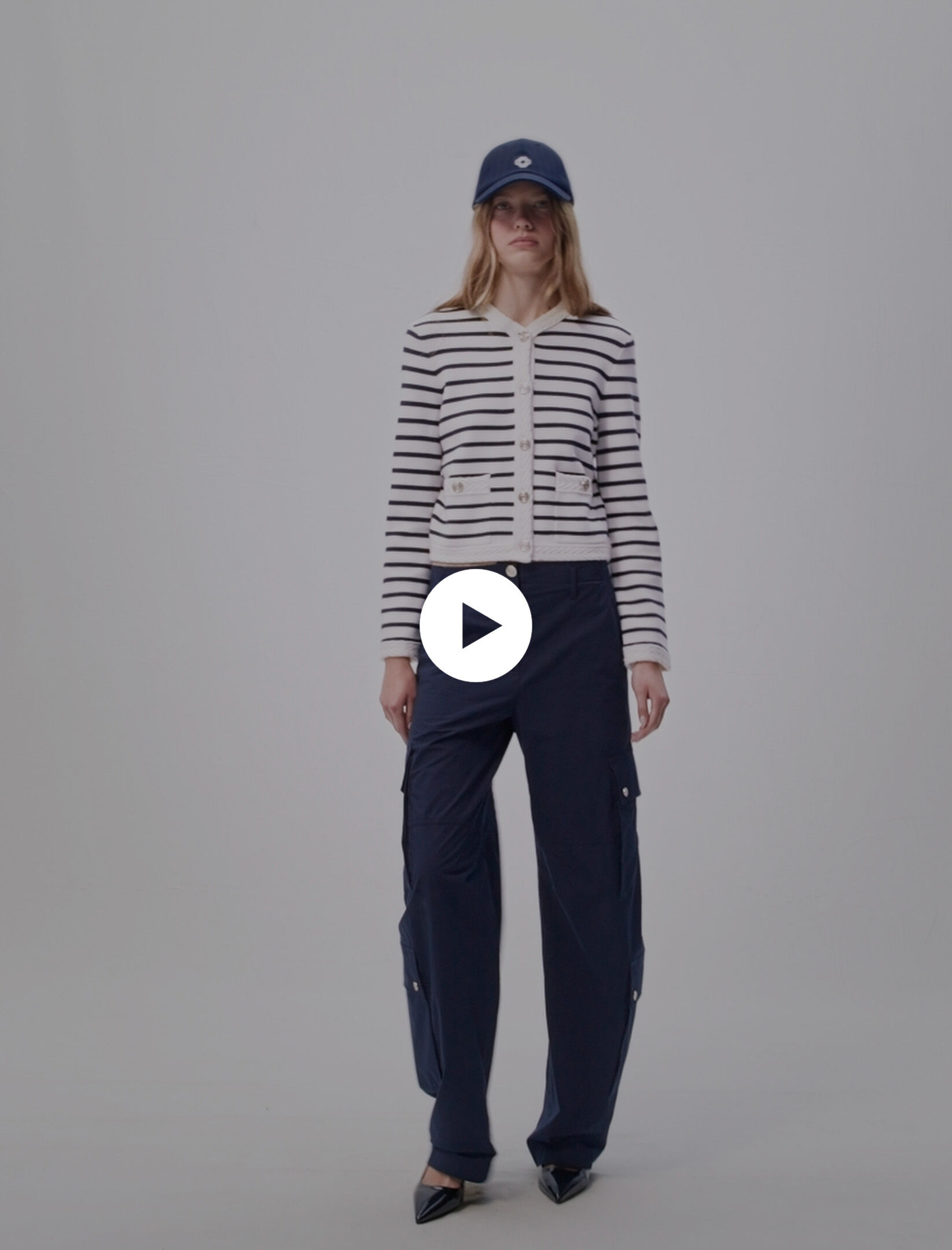 Maje short cardigan with contrasting stripes top