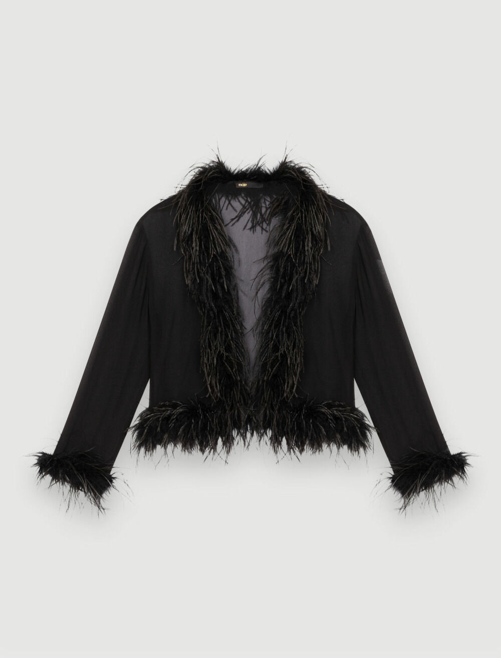 Transparent voile shirt with feathers