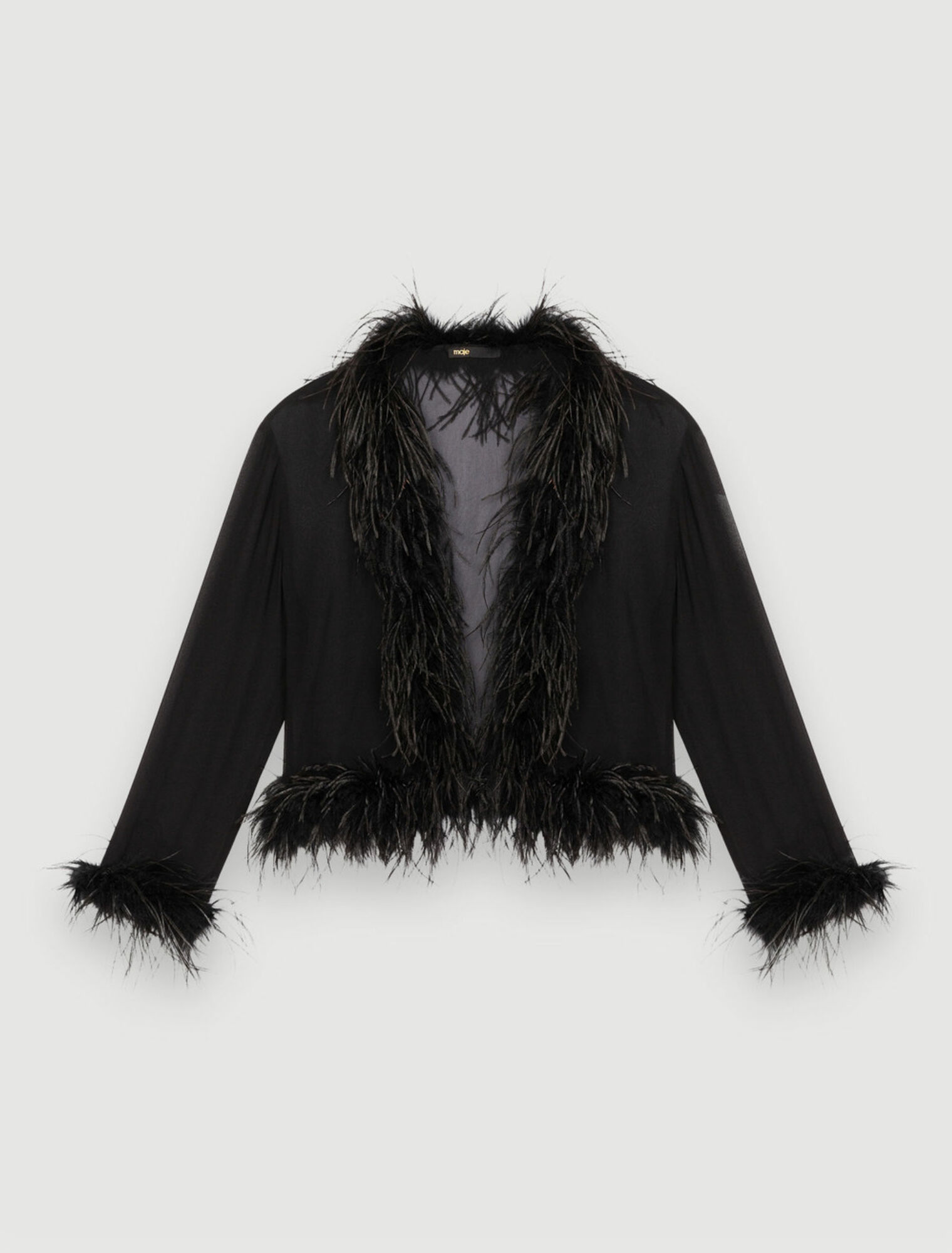 Transparent voile shirt with feathers