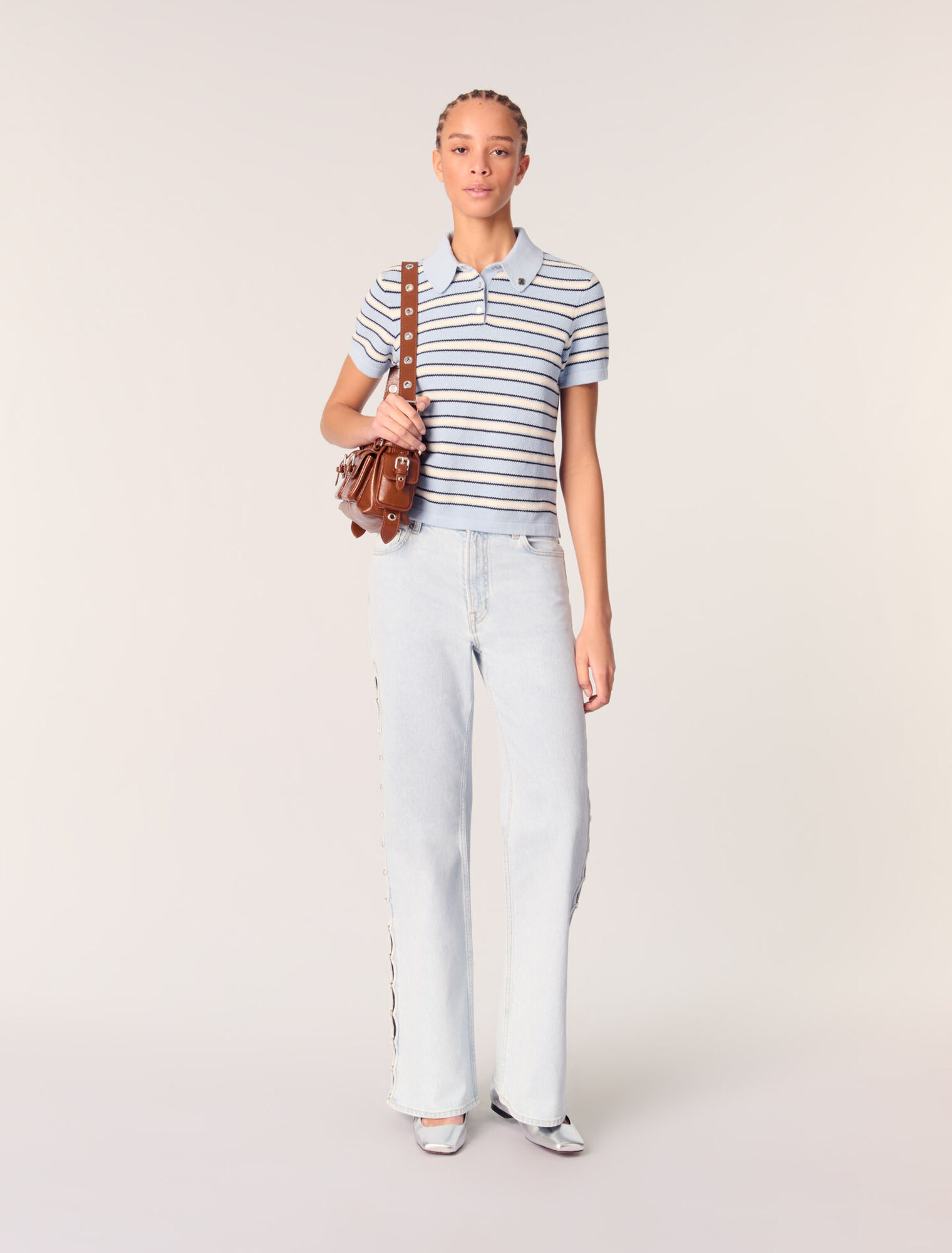 Striped knit polo short sleeve shirt