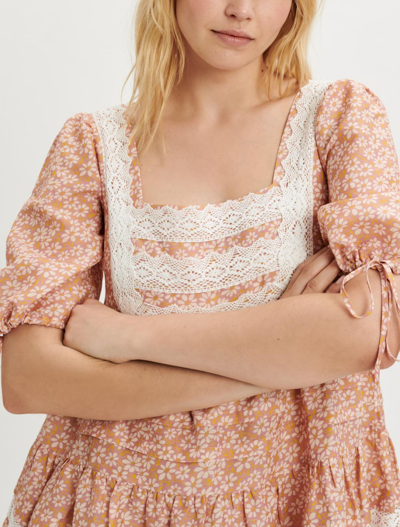 Printed lace braid dress