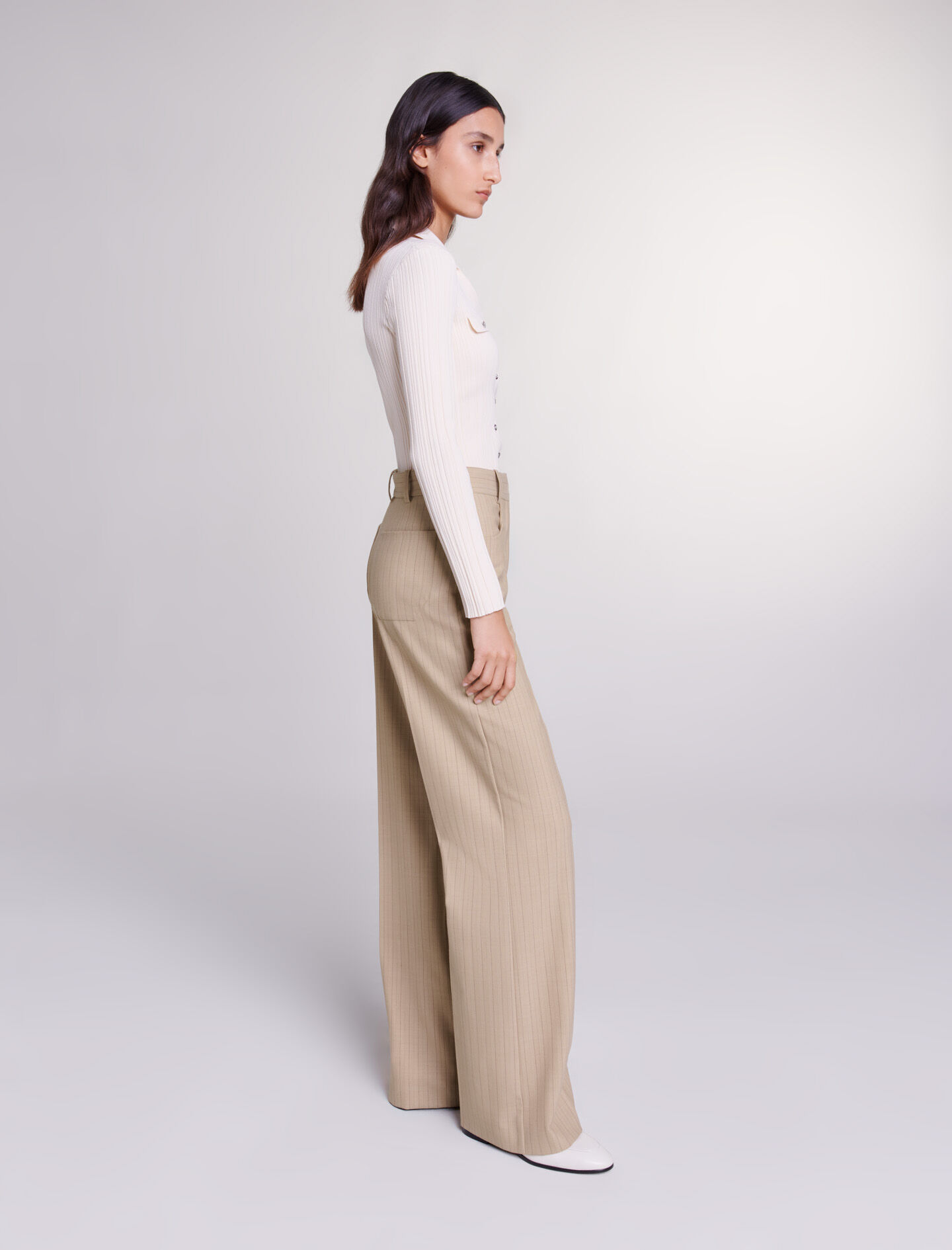 Compact Stretch High Waist Wide Leg Pants | Karen Millen