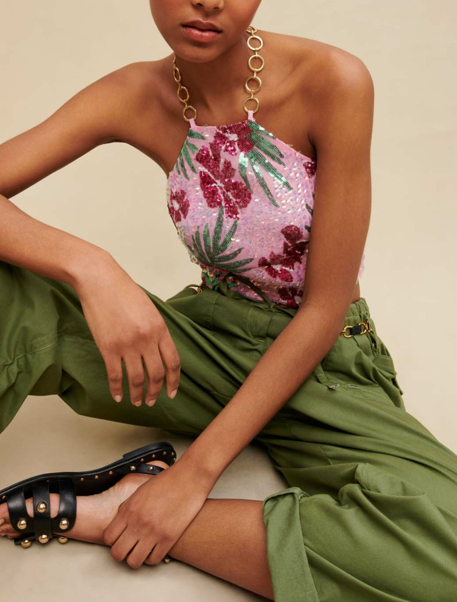 Hibiscus sequined crop top