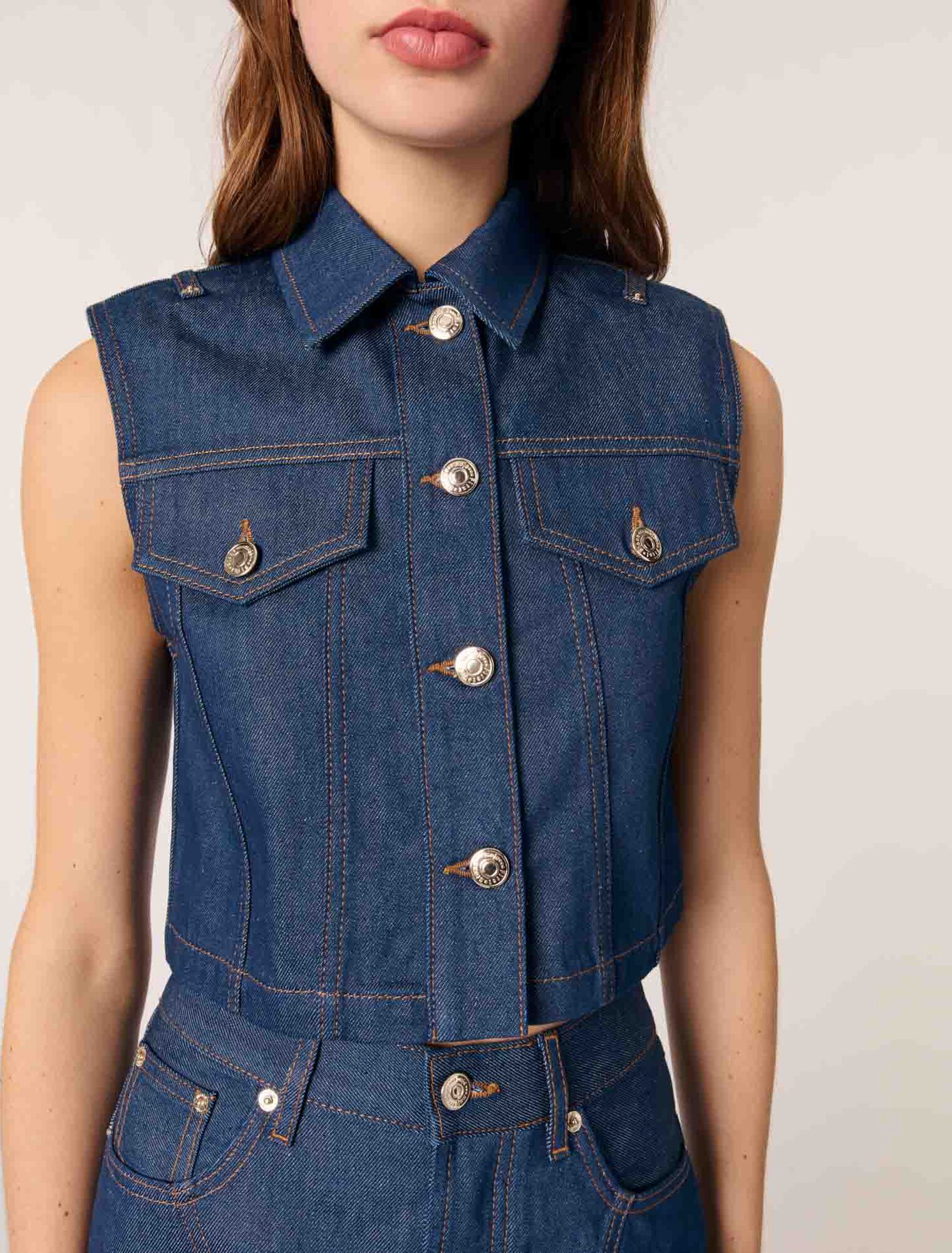 Denim cropped sleeveless jacket