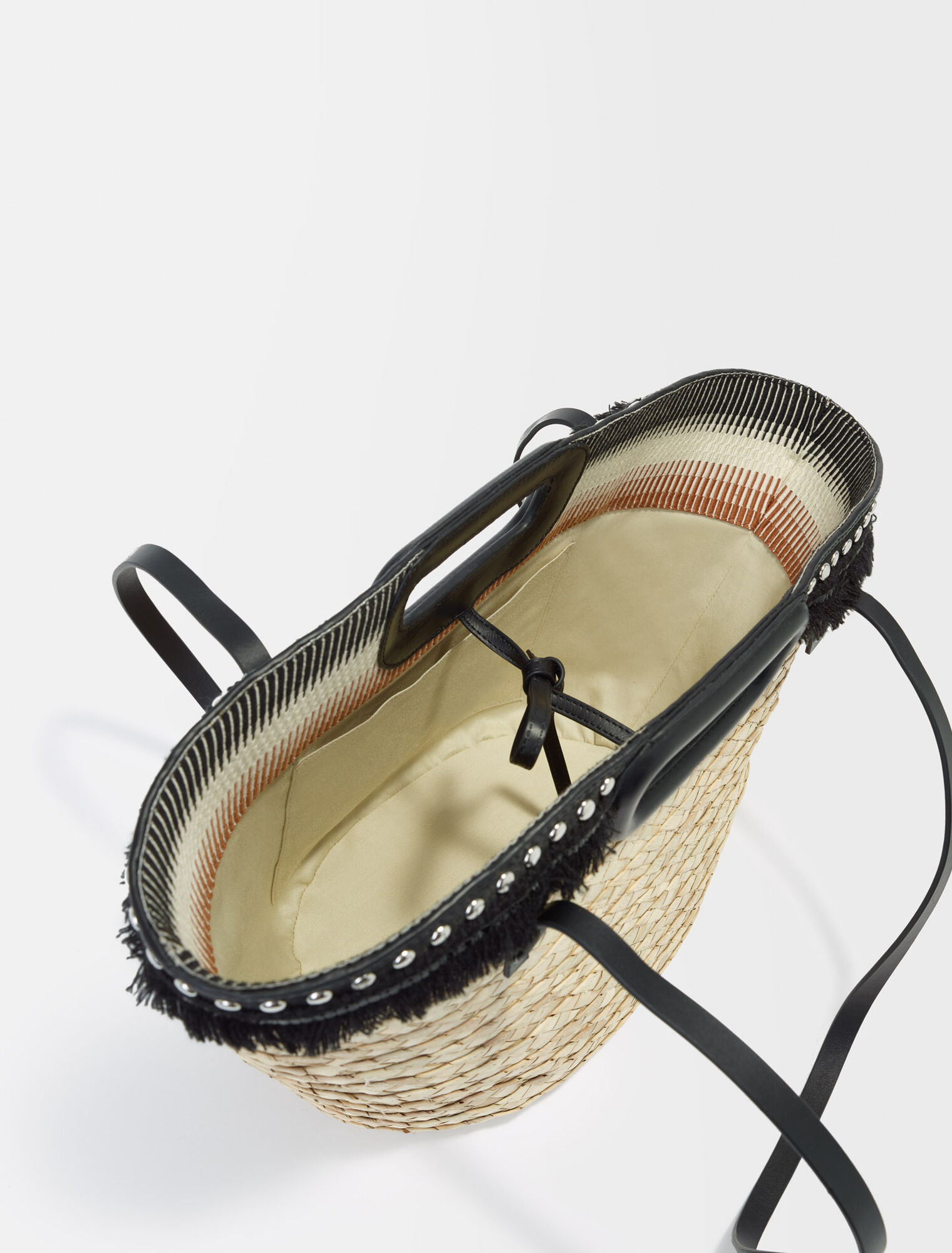 Woven palm bucket bag with studs
