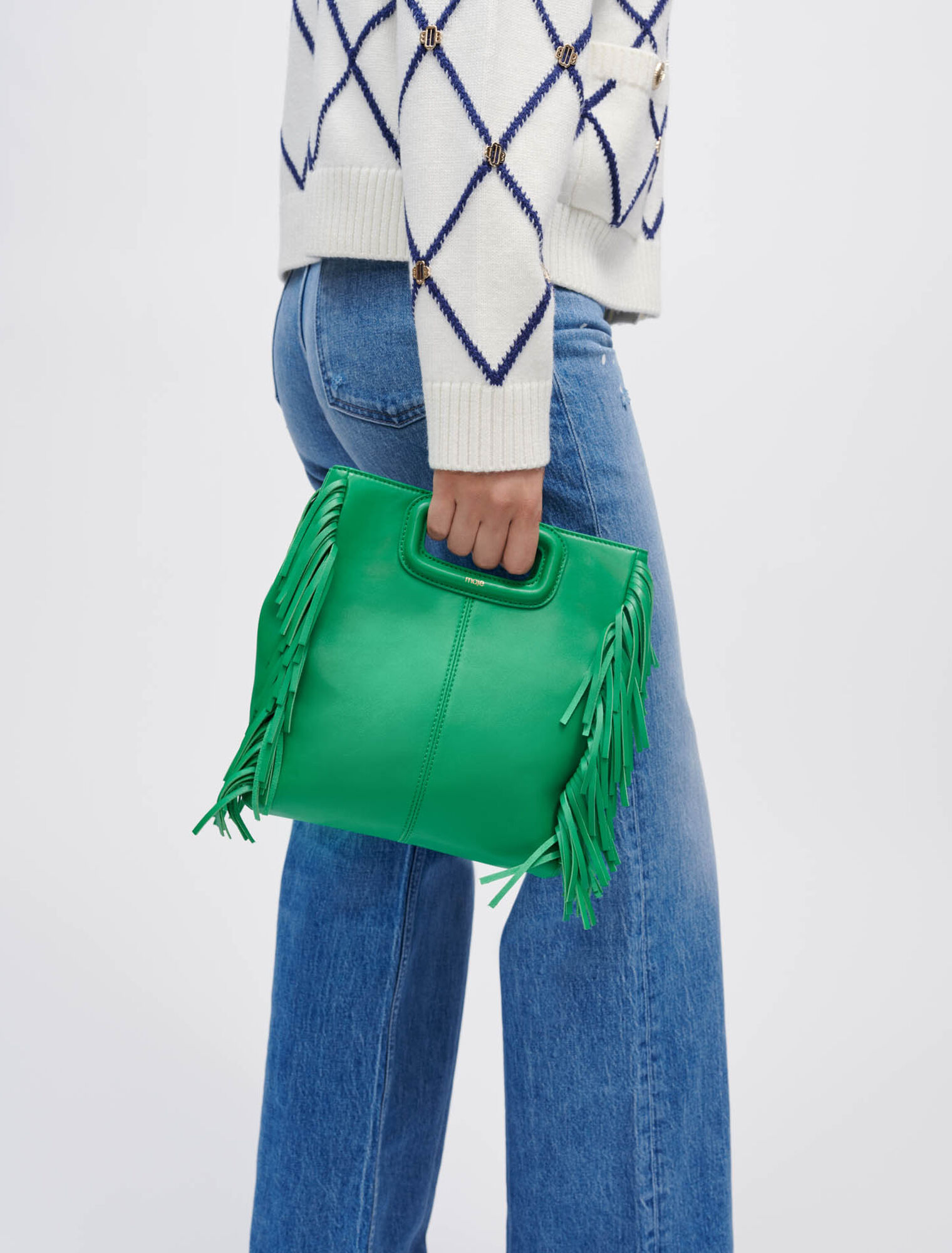 Smooth leather M bag with fringing