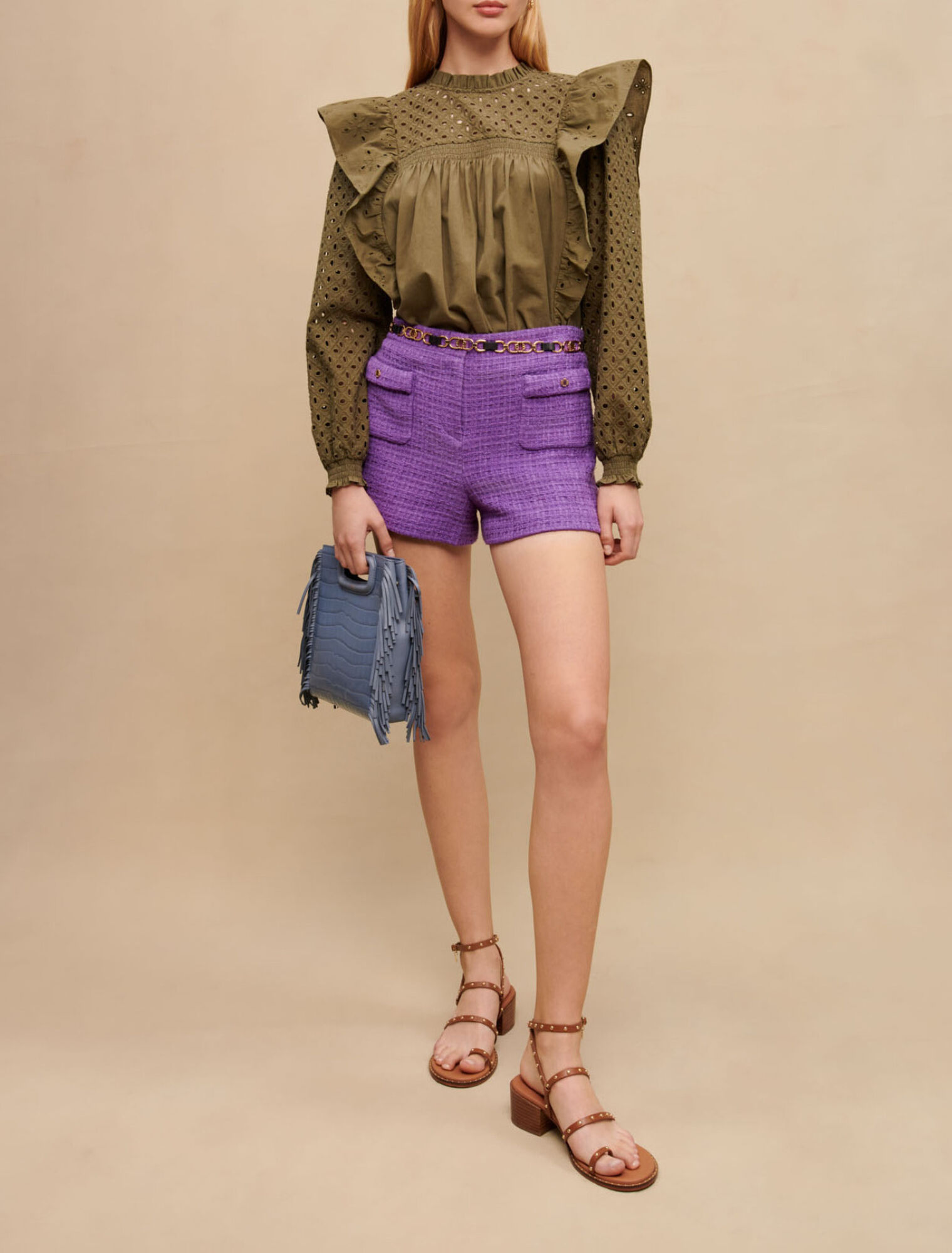 Embroidered cotton top with ruffles