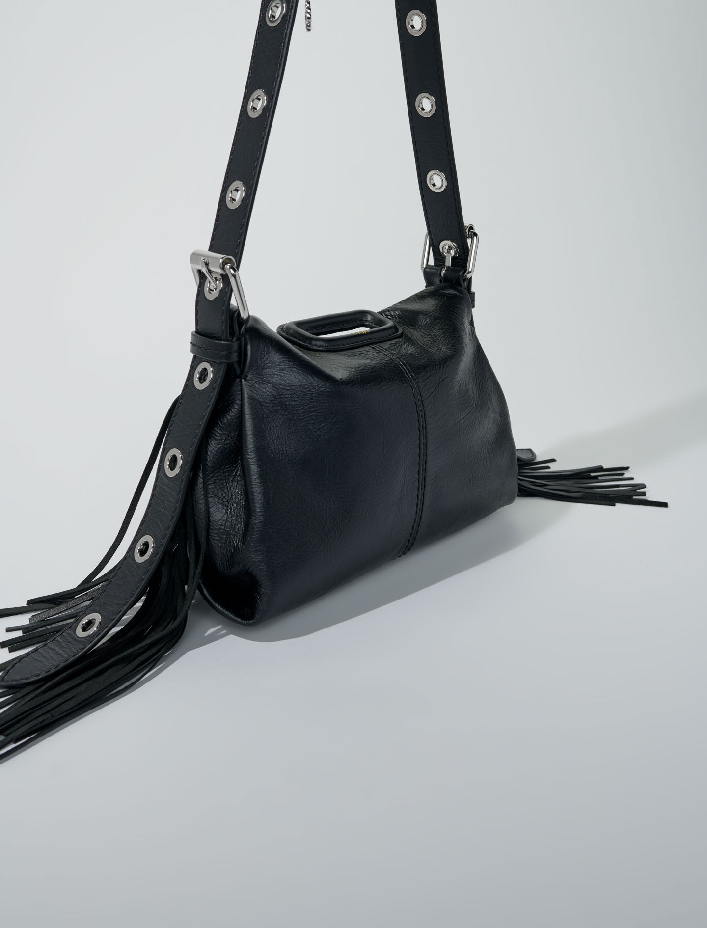 Crackle leather mini Miss M bag Black / Gray For Women | Maje