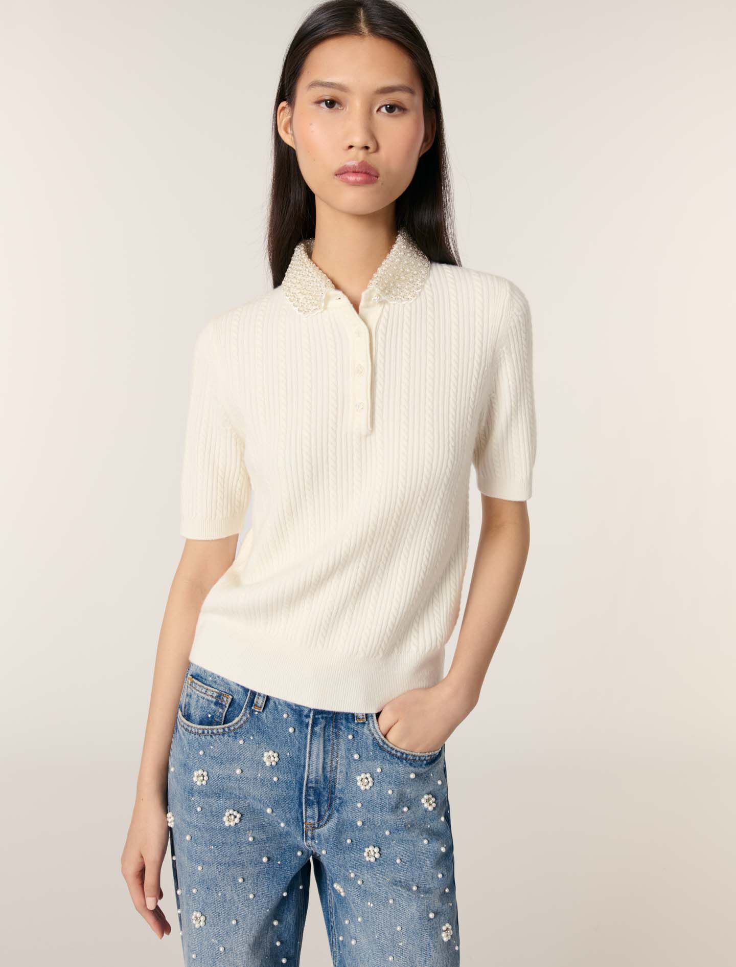 レディースウェア minuere tweed pearl button polo LE0EK04S_BLK_D.jpg