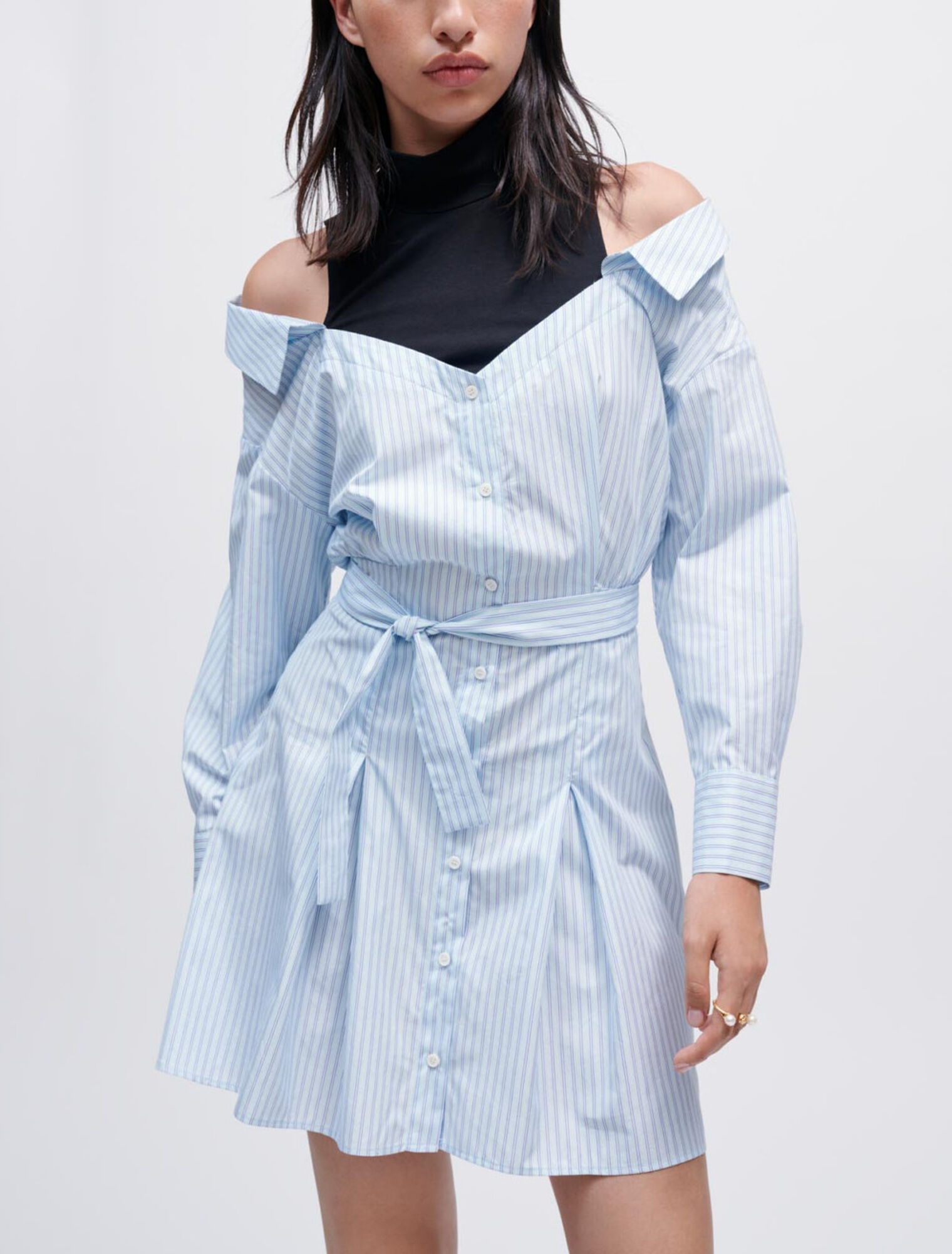 Striped trompe l'oeil shirt dress