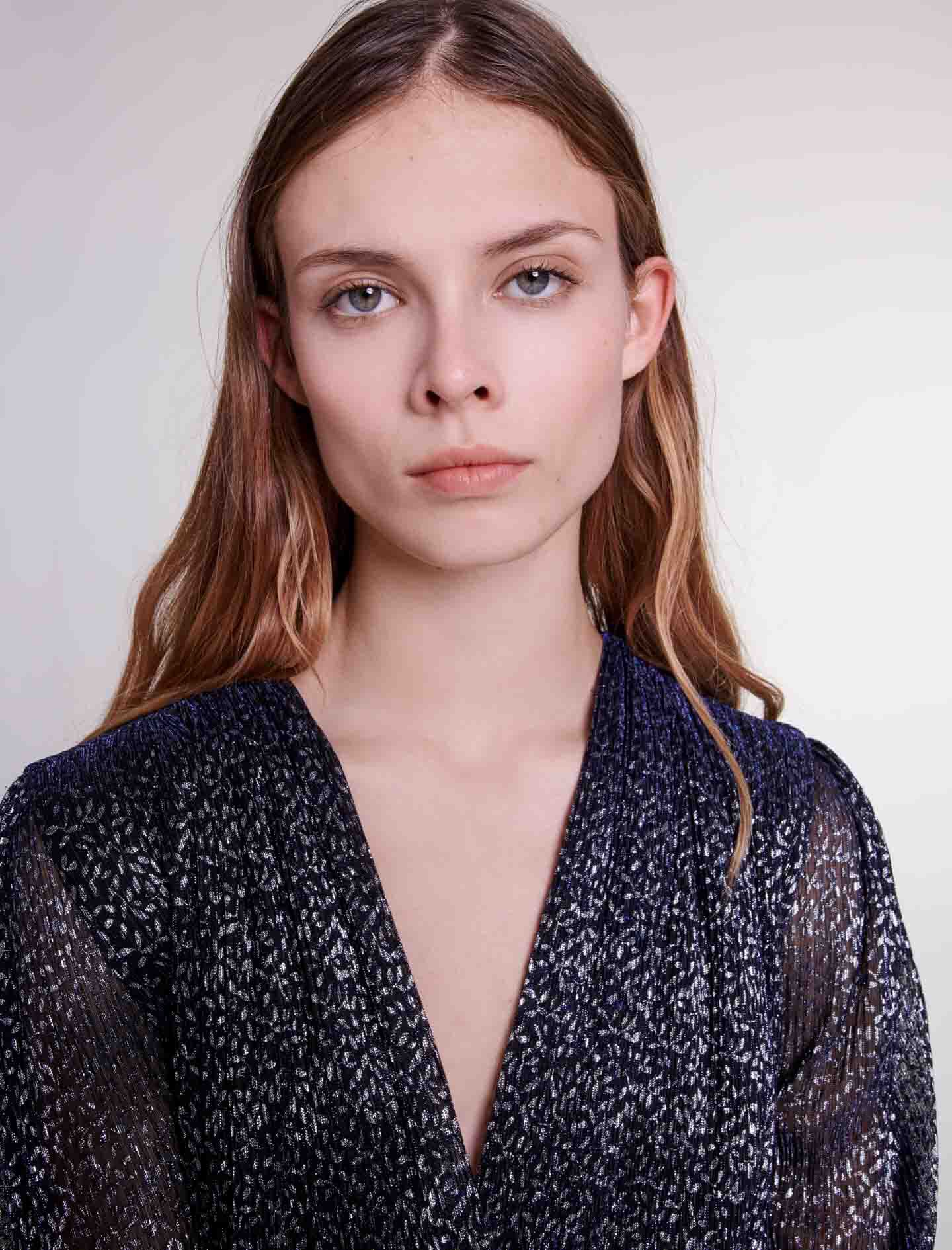 Draped lurex dress Blue For Women | Maje
