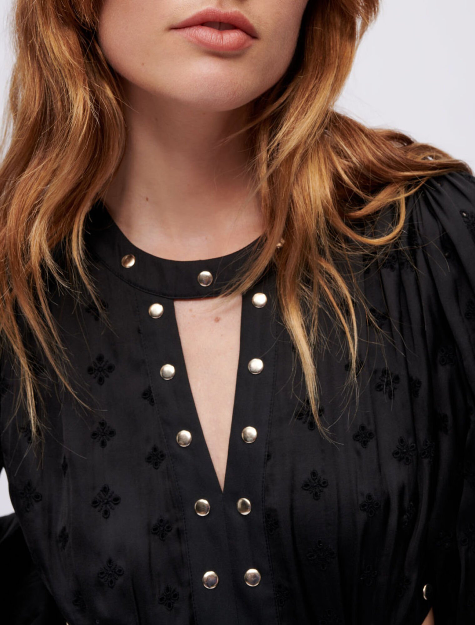 Studded embroidered satin dress