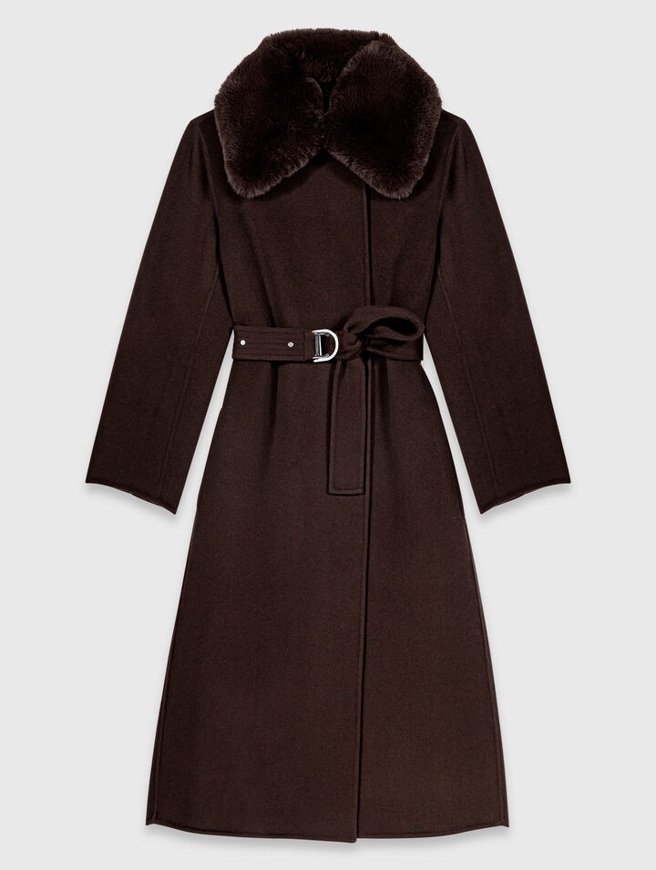 Long coat with faux fur collar