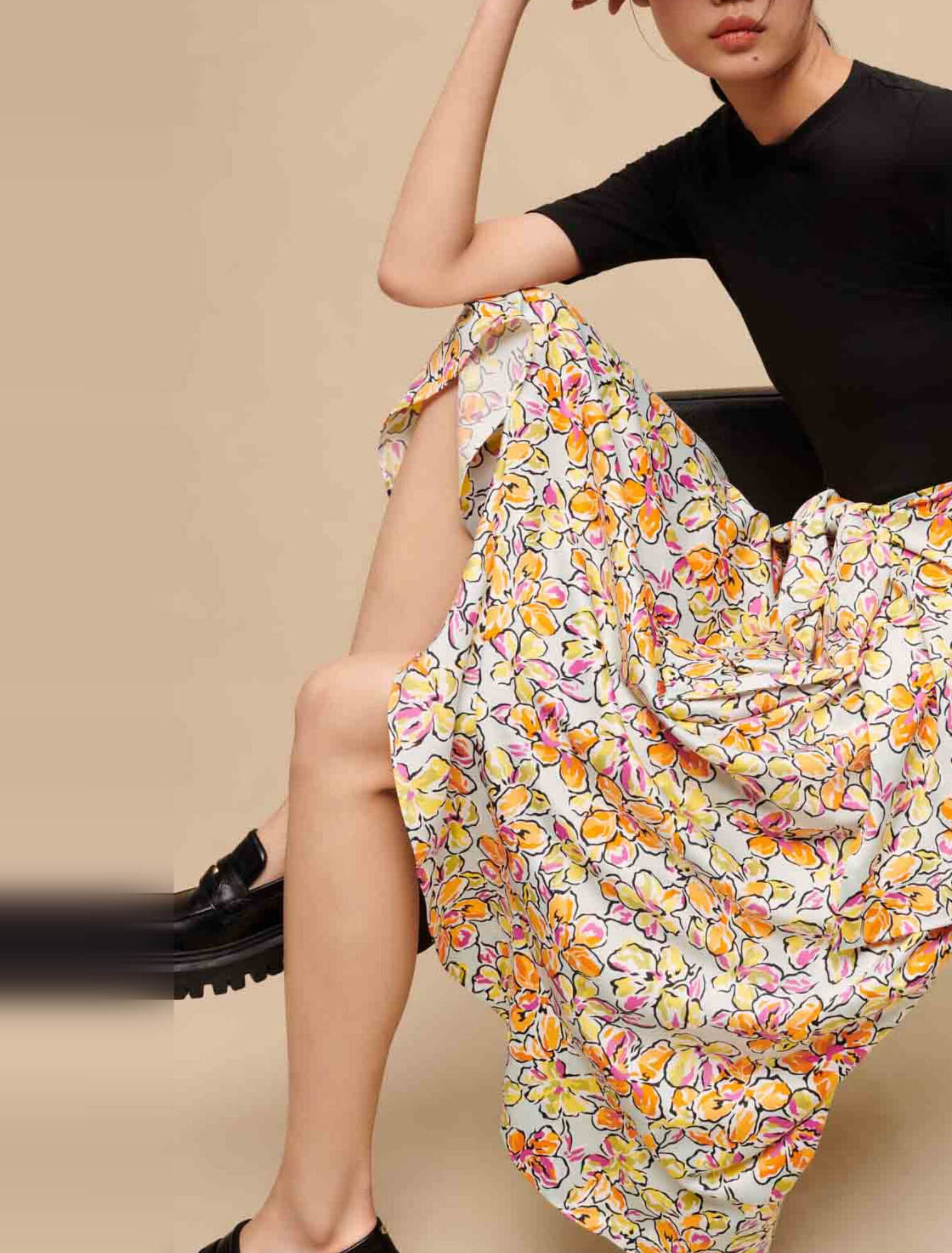 Floral print tie skirt