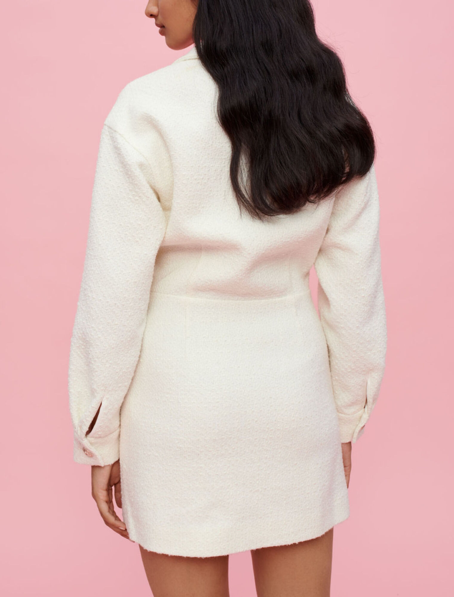 Textured tweed dress, open front