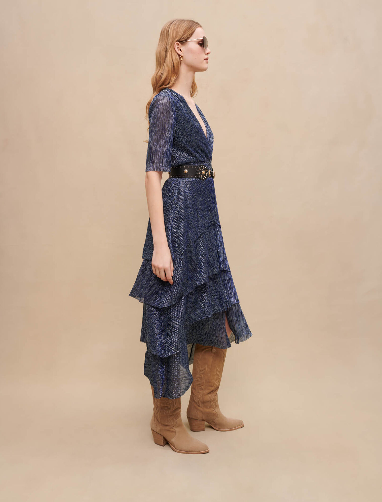 Stretch lurex ruffle dress