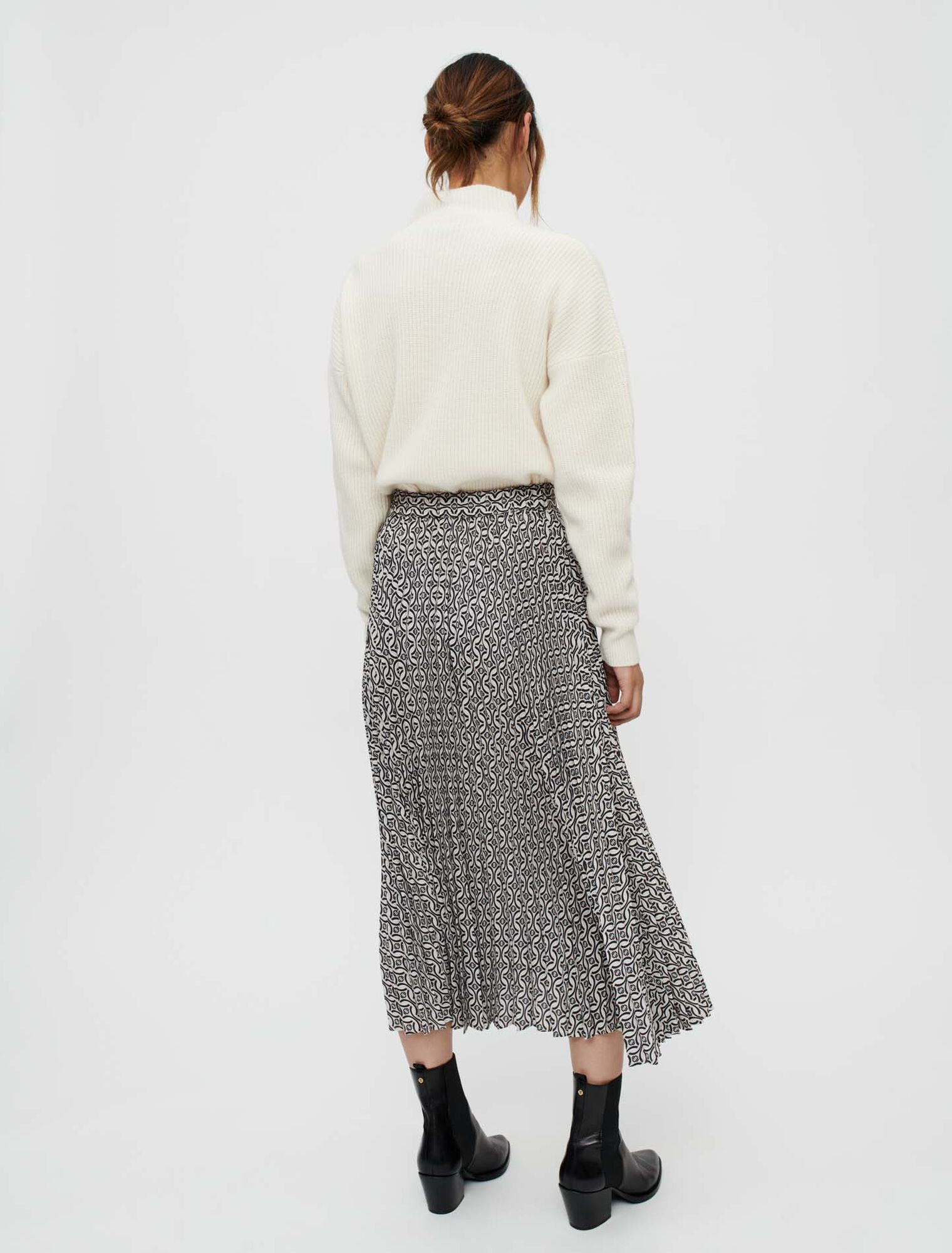 Printed, pleated midi skirt