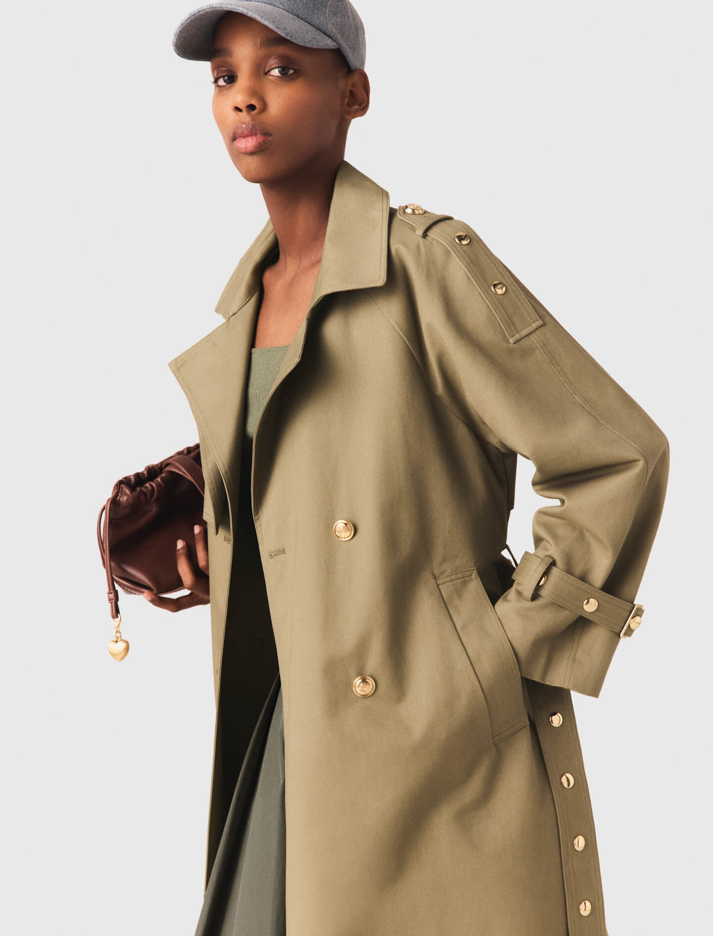 Studded trench coat Brown For Women | Maje