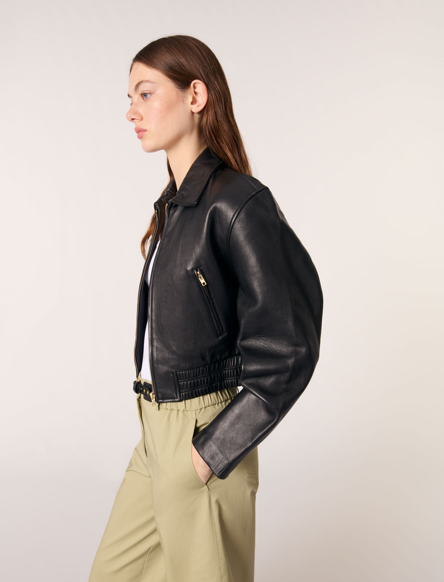 Leather jacket Black / Gray For Women | Maje