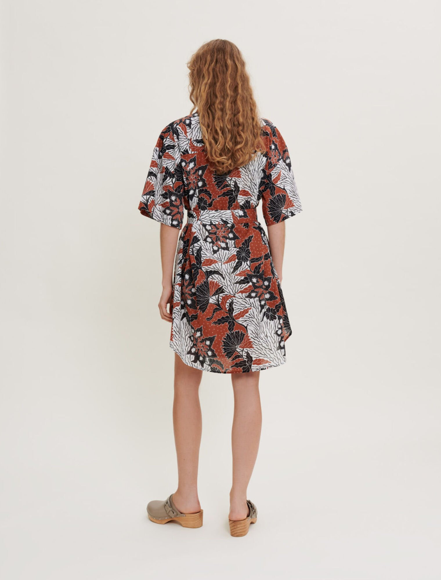 Printed cotton voile shirt dress