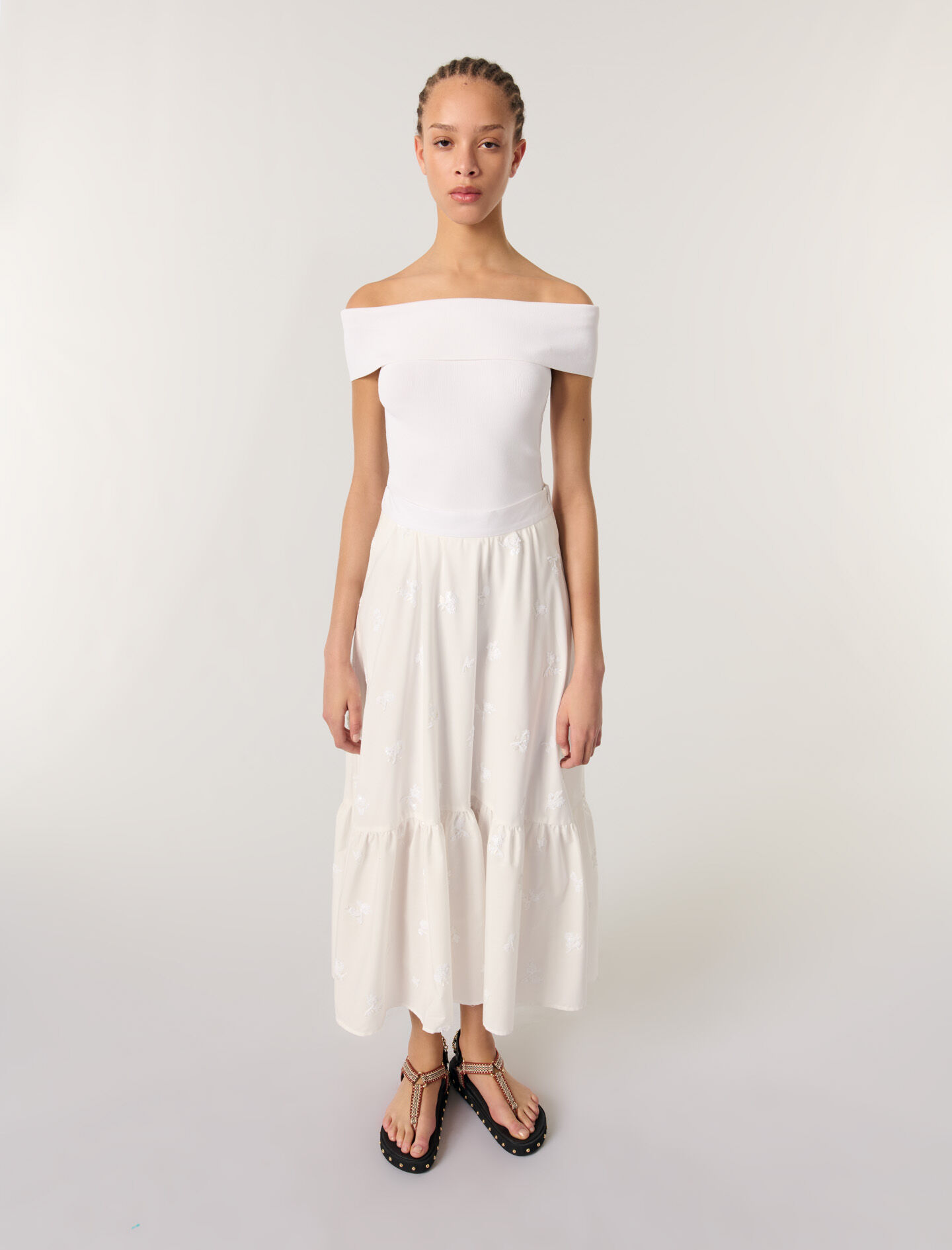 Long embroidered skirt White For Women | Maje