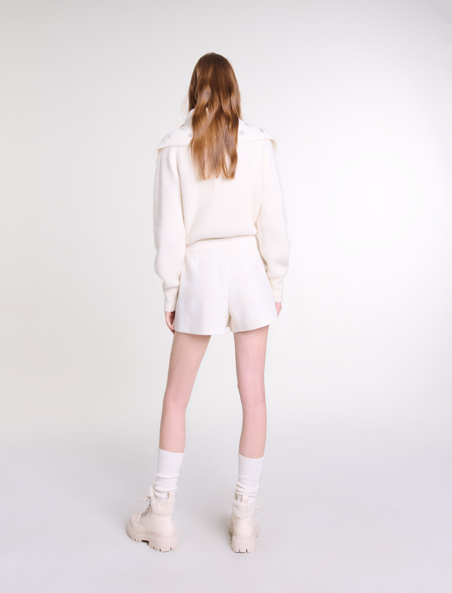 Short pleated tweed skirt White For Women | Maje