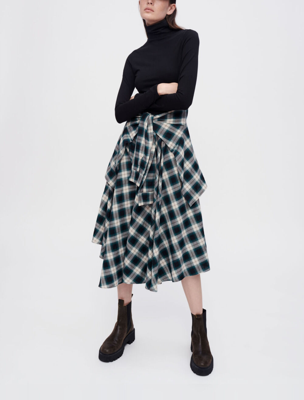 Mixed material trompe l oeil dress