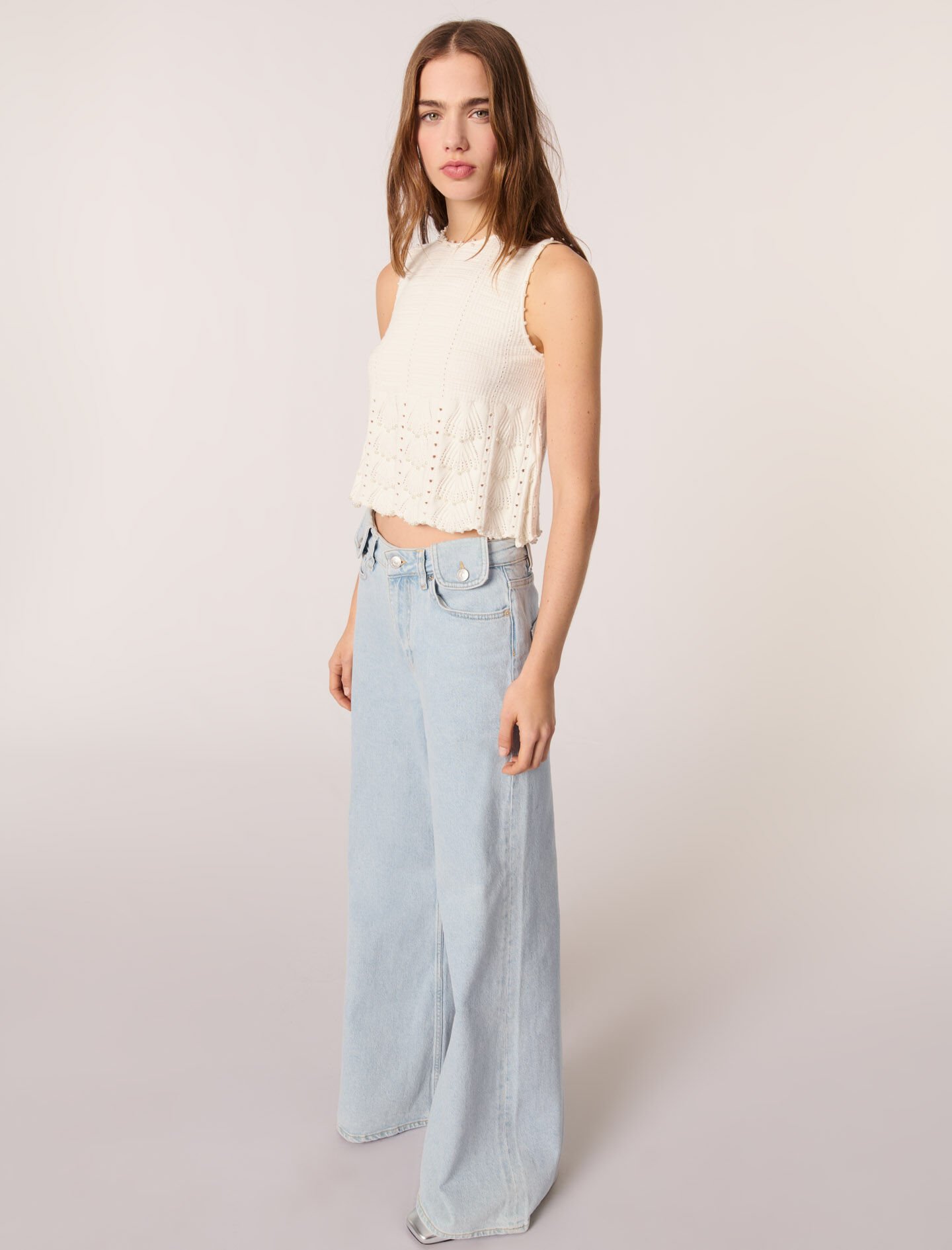 Faded wide-leg jeans Blue For Women | Maje