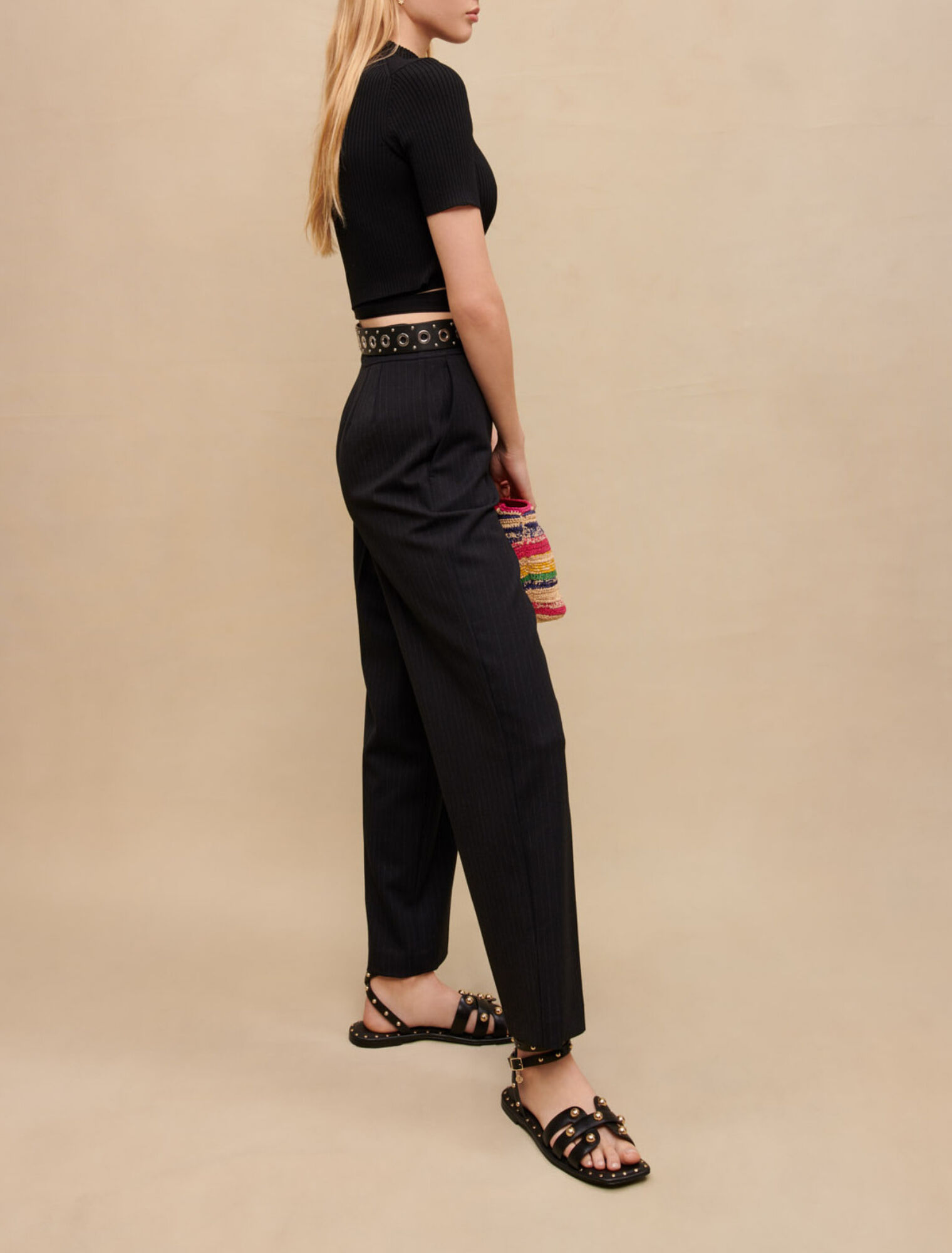Chalk-striped suit trousers