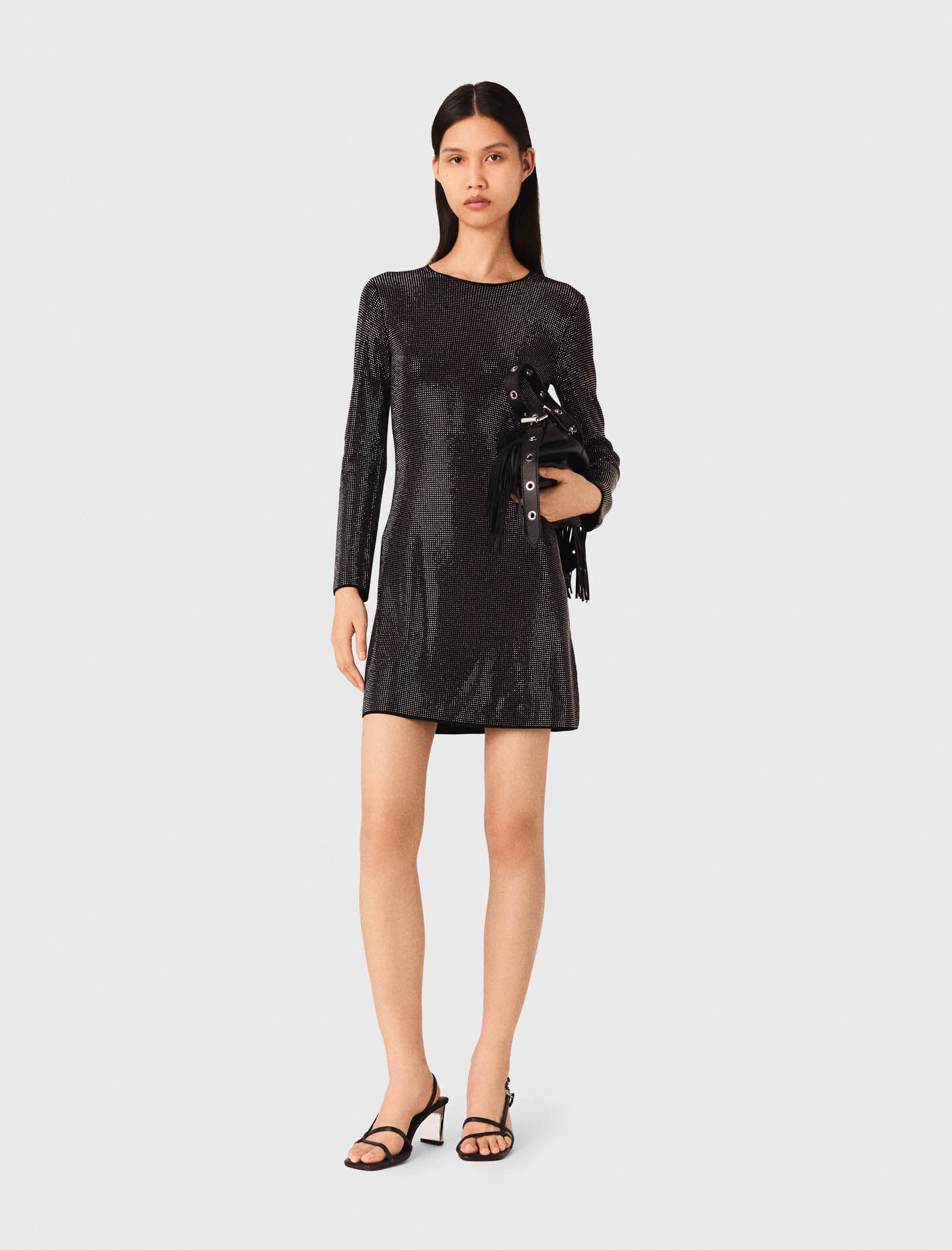 majeページ Short rhinestone knit dress Black / Gray For Women | Maje
