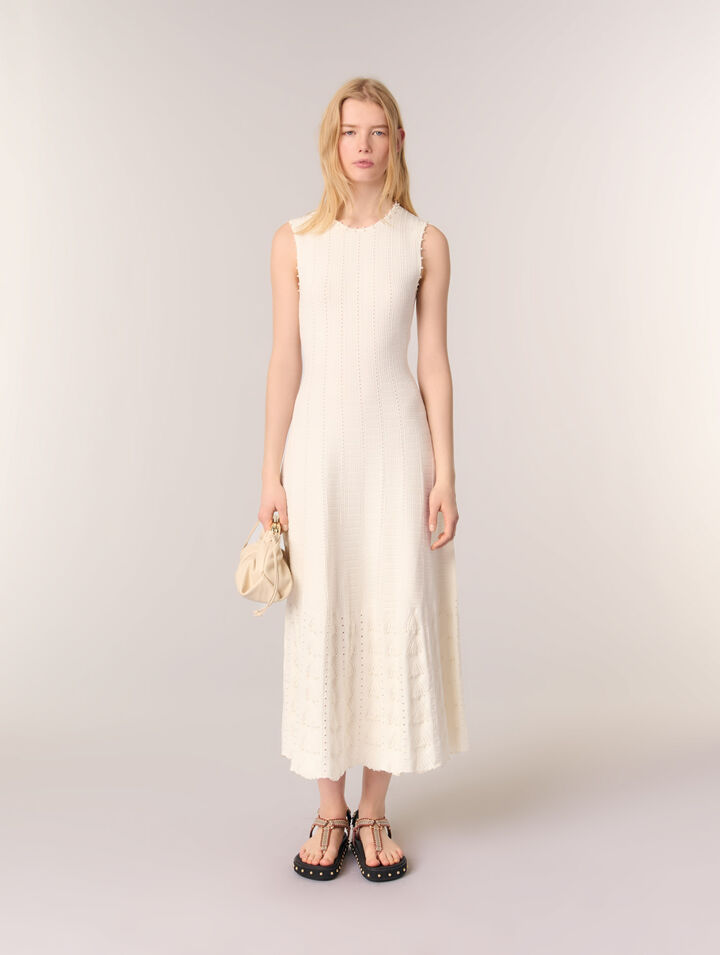 Beaded pointelle knit maxi dress 