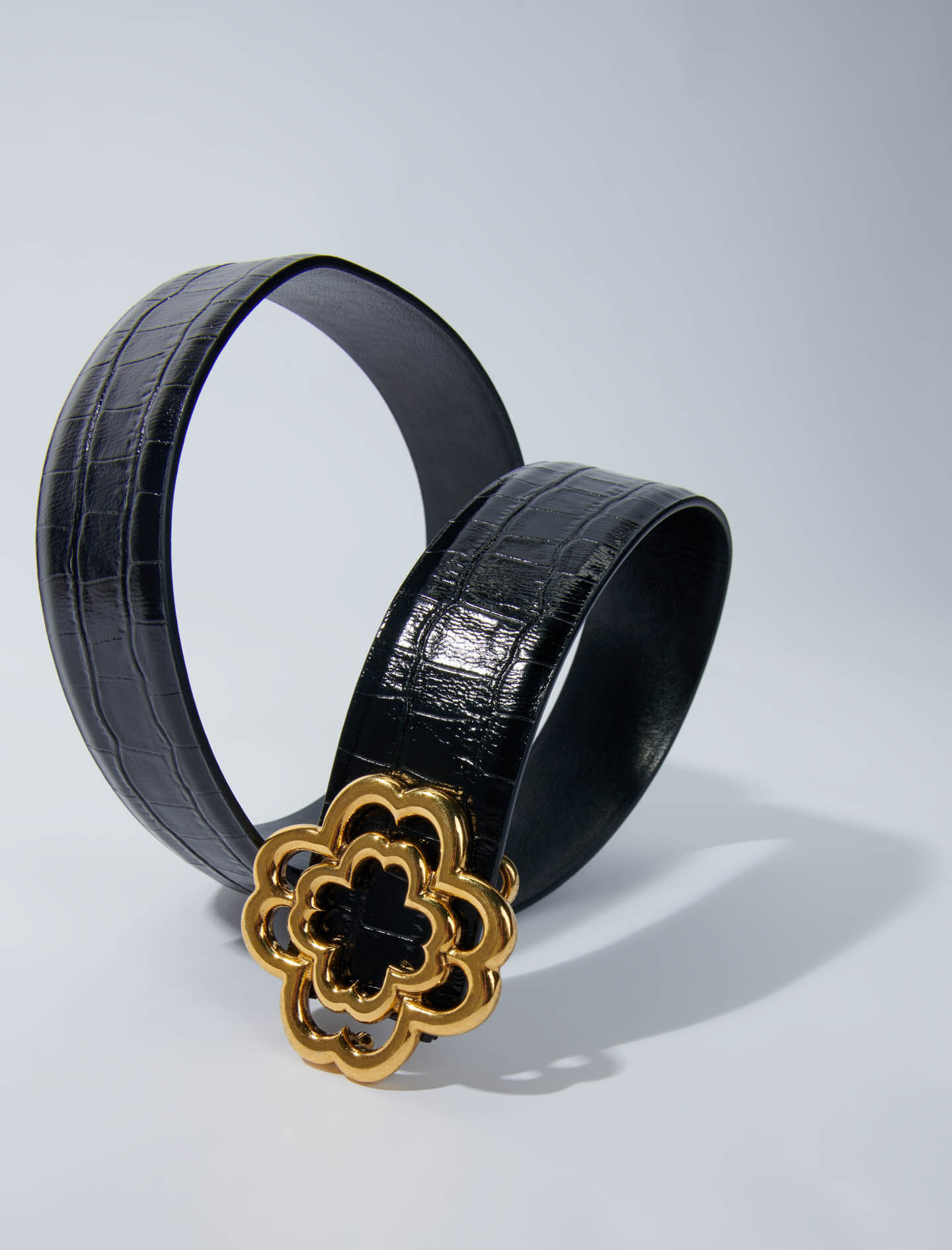 Croc-effect leather double M belt Black / Gray For Women | Maje