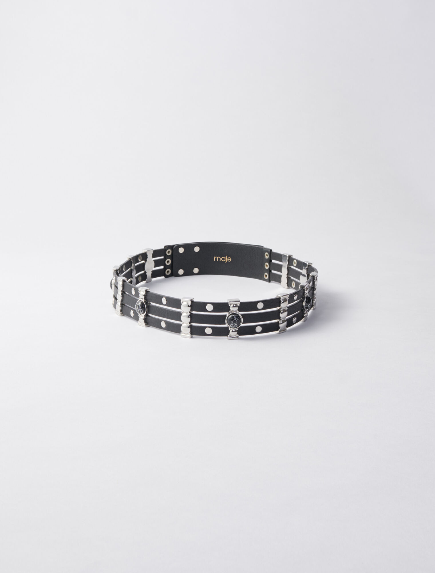 High-waisted leather belt with metal