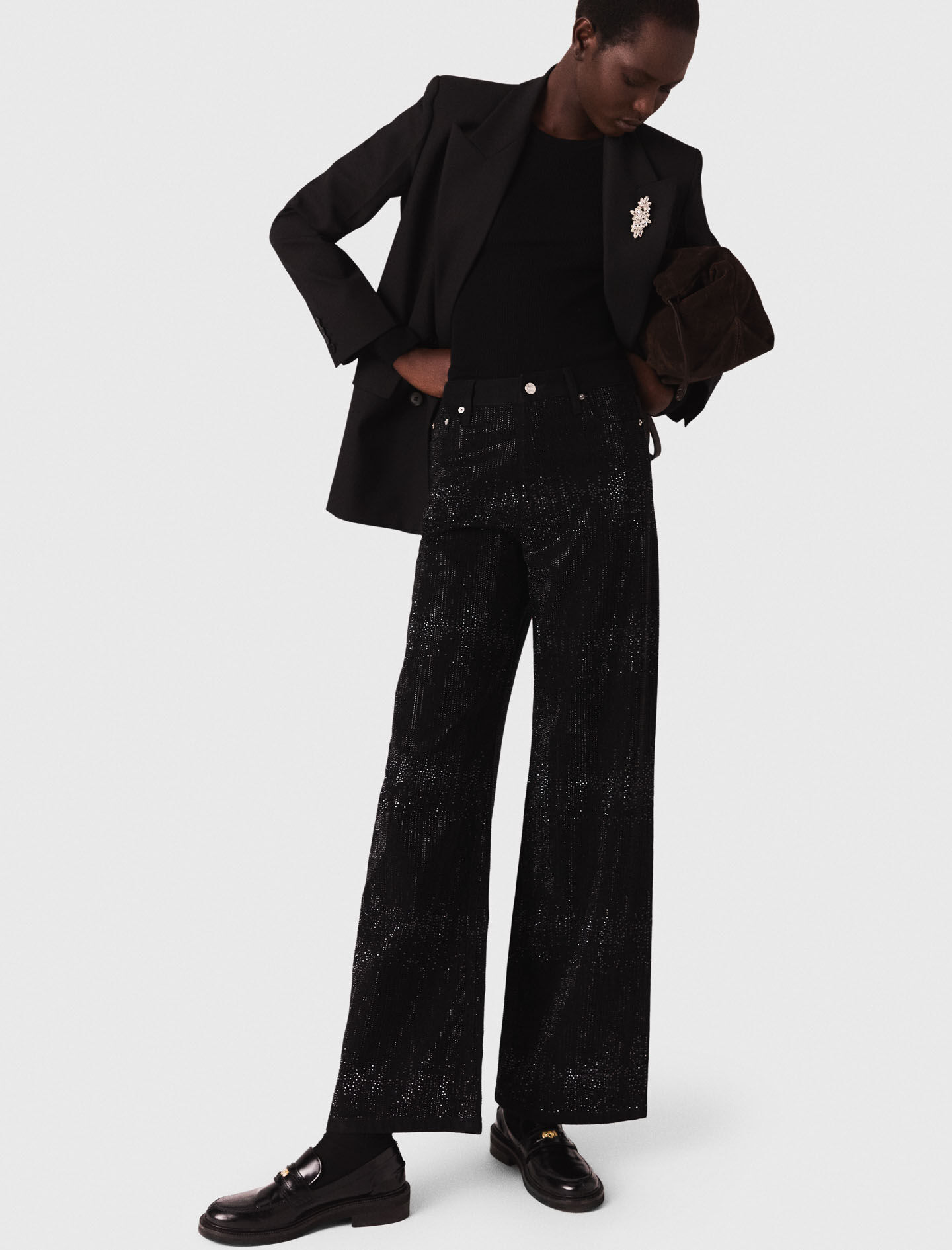 majeページ Wide-leg rhinestone jeans Black / Gray For Women | Maje